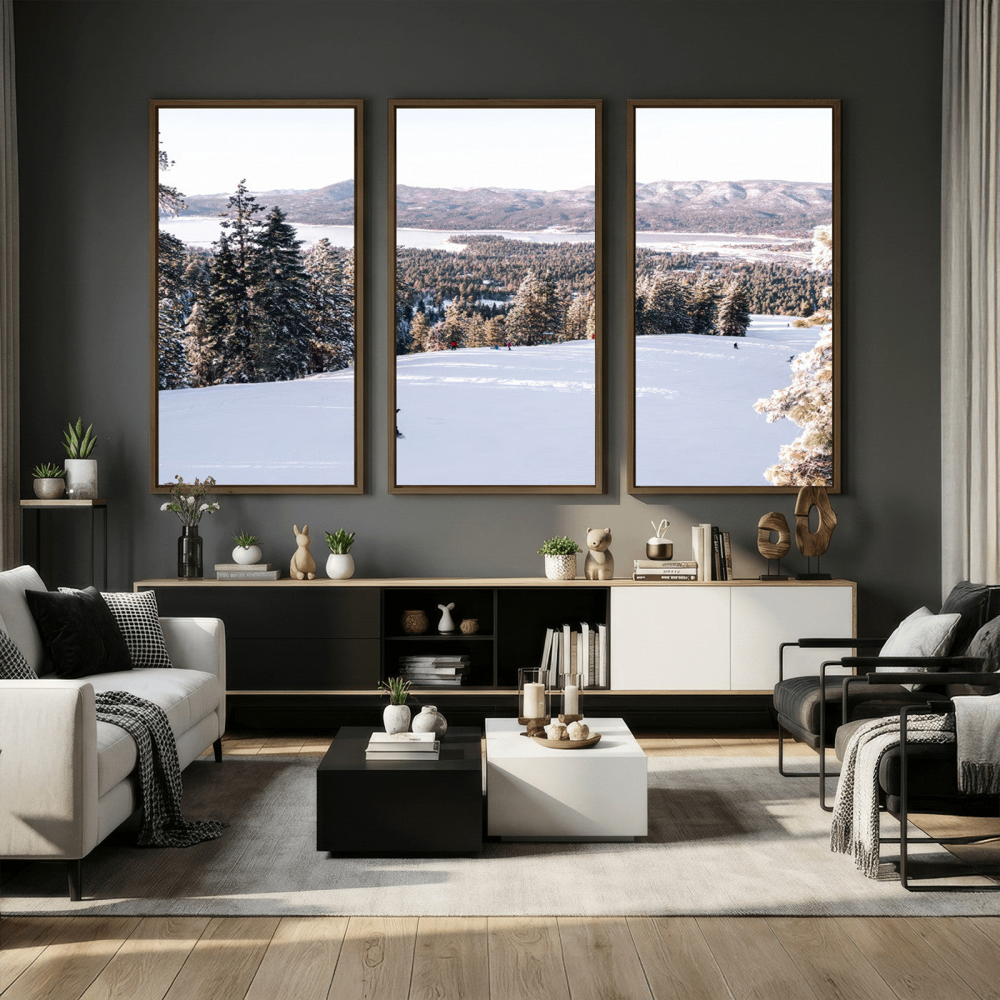 79857868-MGV-CV-36X24 - Snowboarder Wall Art – Winter Slope Canvas Print, Pine Forest, Snow-Covered Mountains, Outdoor Adventure for Living Room or Cabin Decor