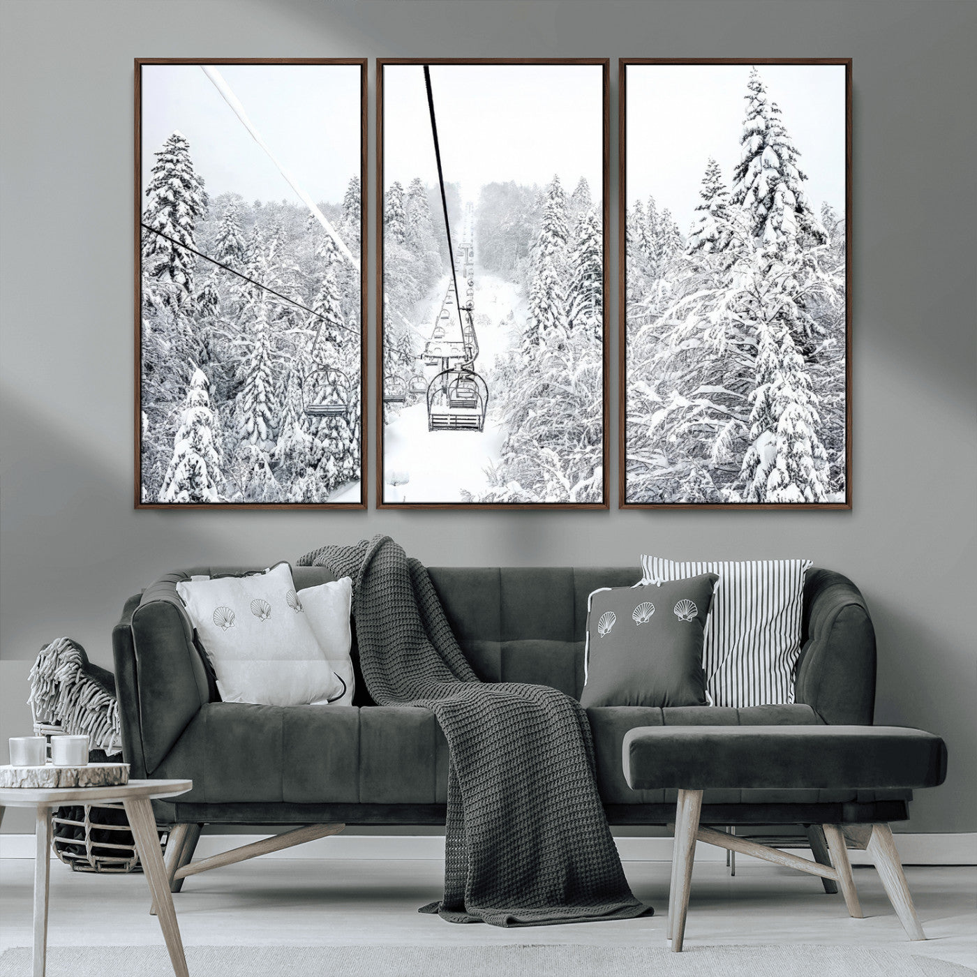 MGV-FC-48X32-3P - Winter Snow Ski Lift Wall Art Canvas Print Winter Trees Print
