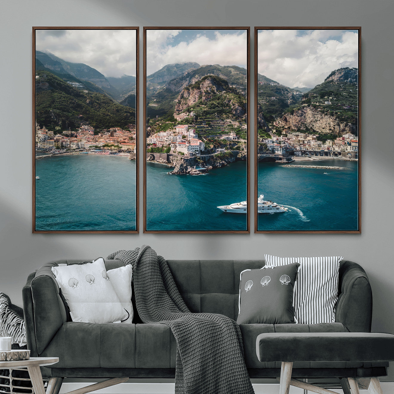 20321590-MGV-CV-36X24-Amalfi Coast Wall Art – Framed Italian Seaside Canvas Artwork, Mediterranean Landscape Design, Coastal Decor for Home, Office