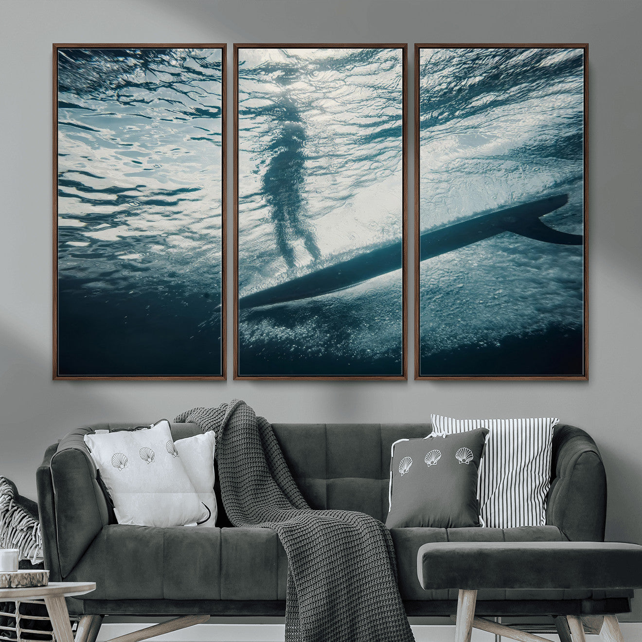 MGV-FC-48X32-3P - Submerged Surf Wall Art Canvas Print, Framed Underwater Perspective Art Picture Print, Ocean Surf Perfect Coastal Adventure Decor Artwork