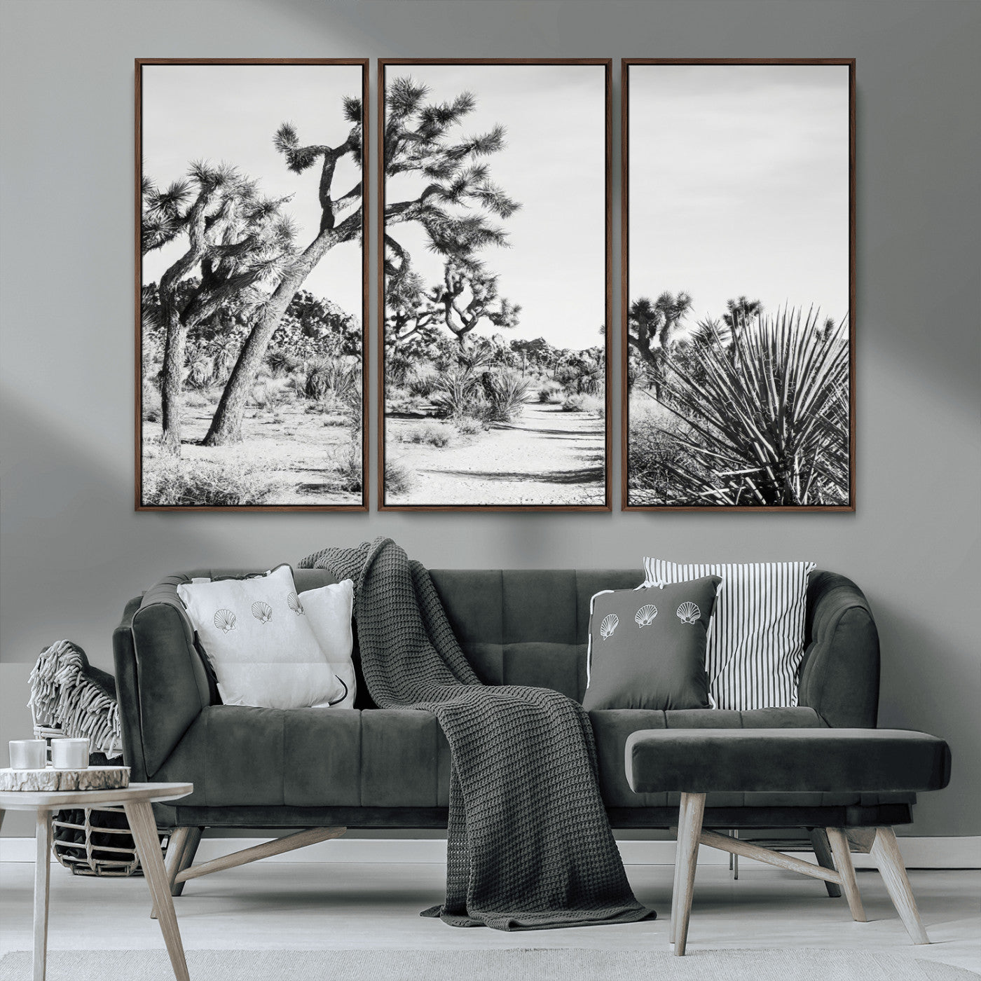 MGV-FC-48X32-3P - Joshua Tree Wall Art Canvas Print, Framed Desert Path Art Picture Print, Monochrome Desert Perfect Minimalist Desert Decor Artwork