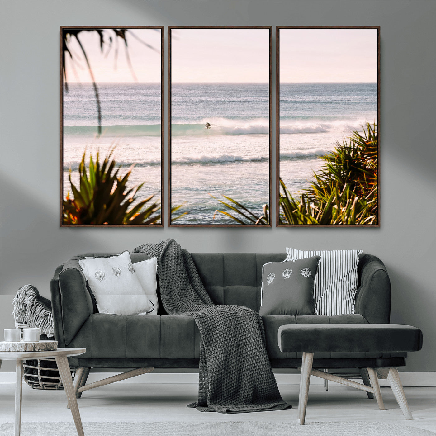 MGV-FC-48X32-3P - Ocean Surfer Wall Art Canvas Print, Framed Coastal Surf Art Picture Print, Tropical Beach Perfect Tropical Coastal Decor Artwork
