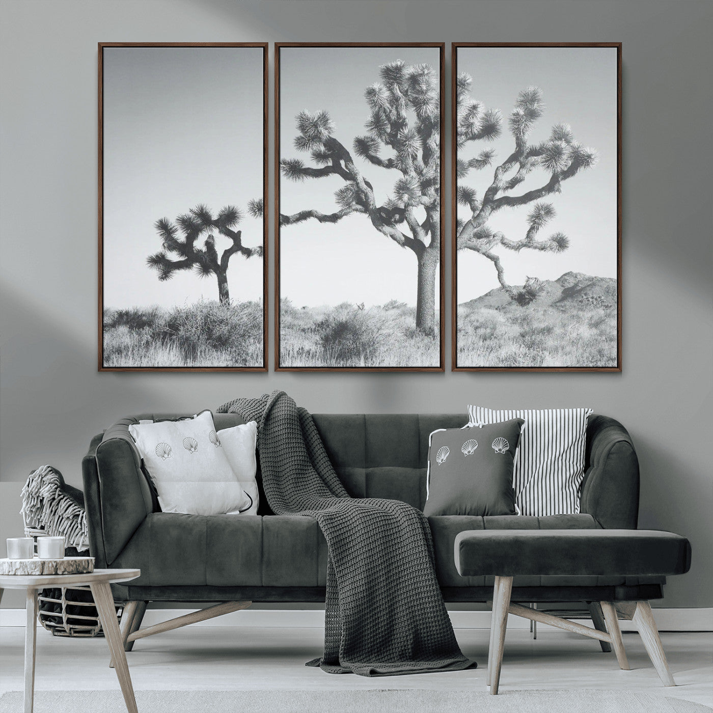 MGV-FC-48X32-3P - Joshua Tree Wall Art Canvas Print, Framed Black White Landscape Art Picture Print, Desert Tree Decor Perfect Southwestern Decor Artwork