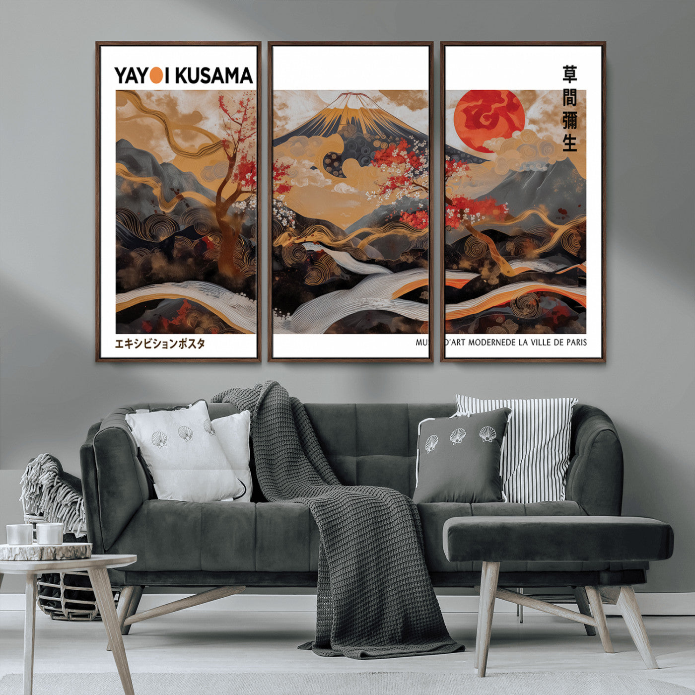 MGV-FC-48X32-3P - Modern Japanese Wall Art Print Yayoi Kusama Canvas Wall Art Abstract Mount Fuji Canvas Print