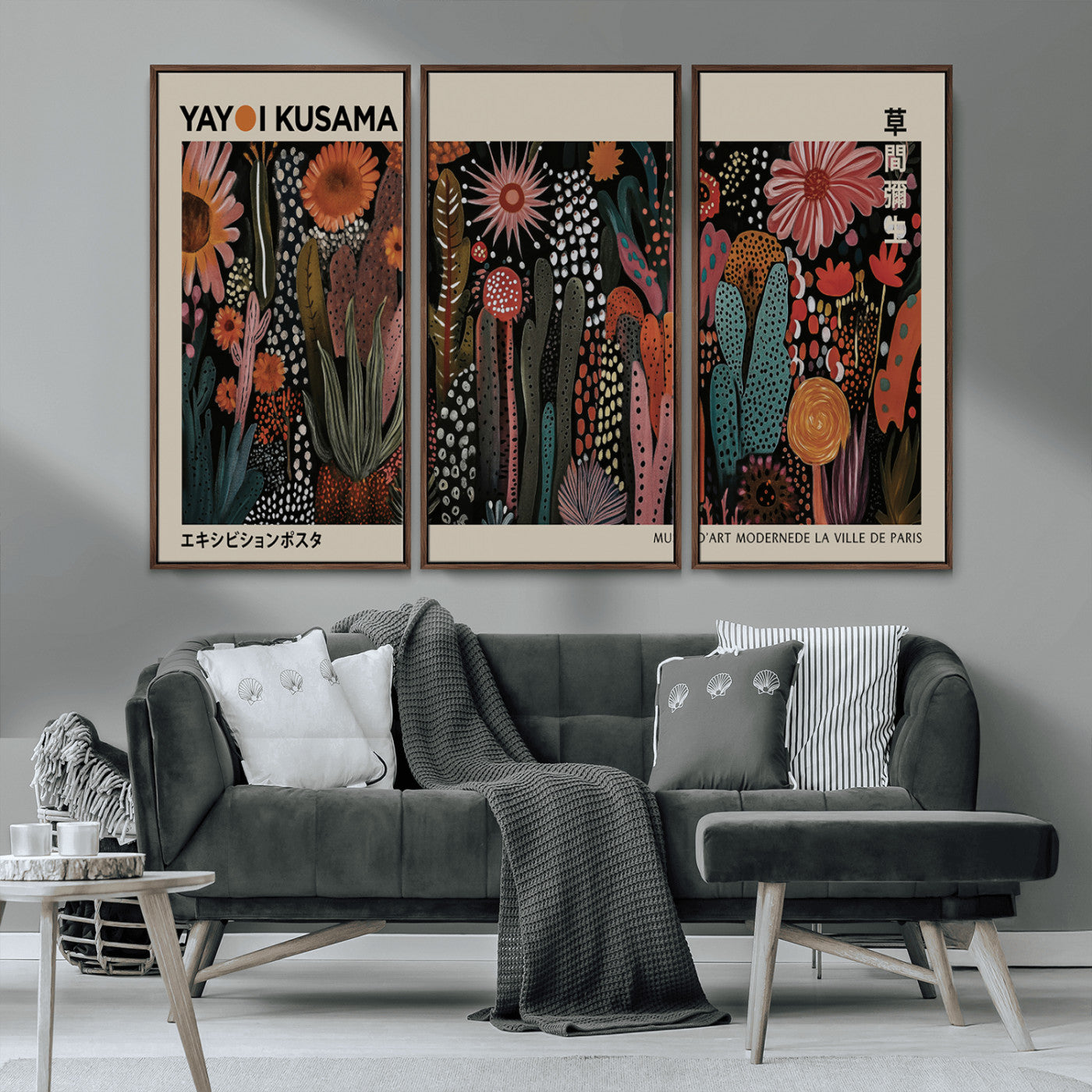 MGV-FC-48X32-3P - Modern Japanese Wall Art Print Yayoi Kusama Canvas Wall Art Abstract Mount Fuji Canvas Print