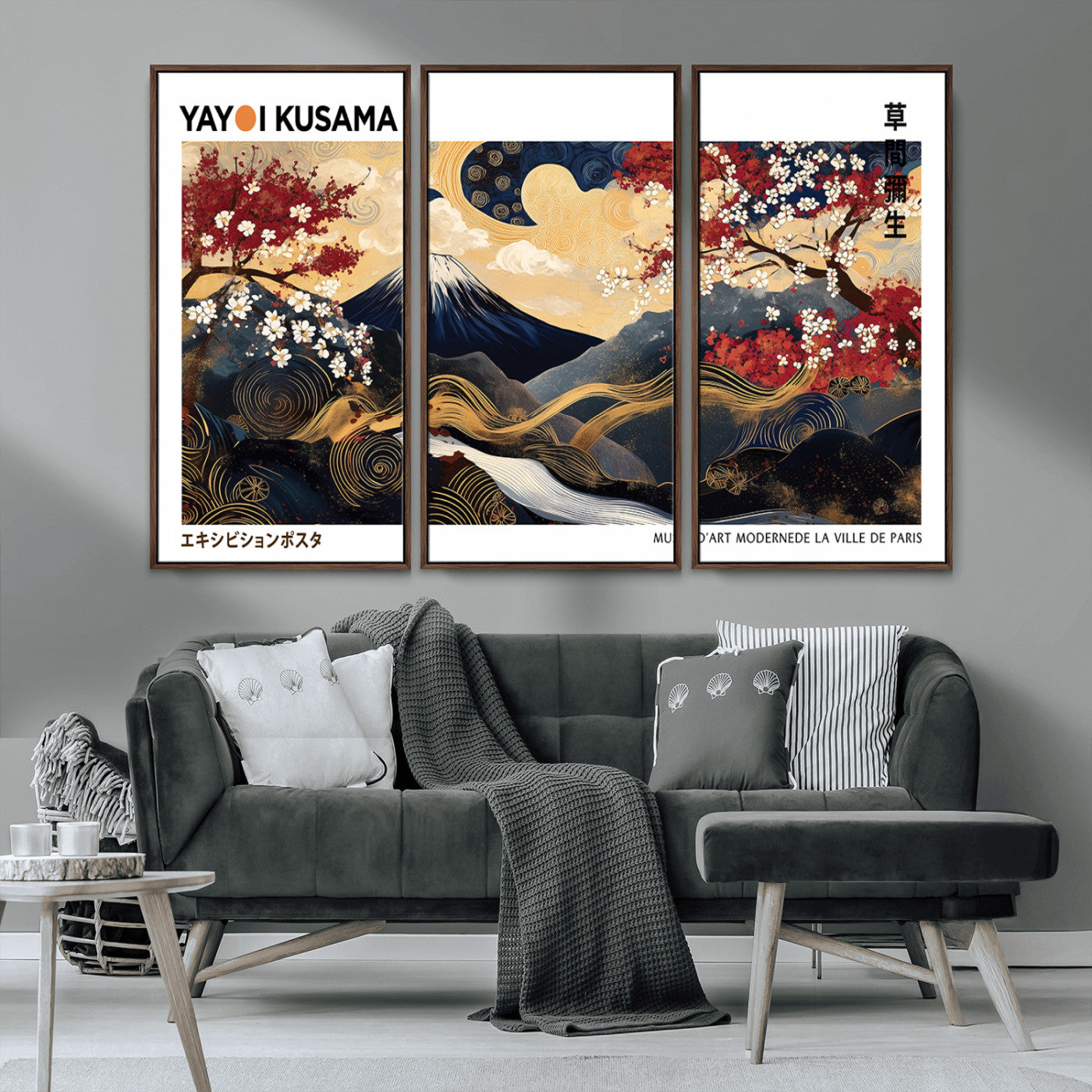 MGV-FC-48X32-3P - Modern Mount Fuji Print, Yayoi Kusama Canvas Wall Art, Abstract Mount Fuji Canvas Print, Japanese