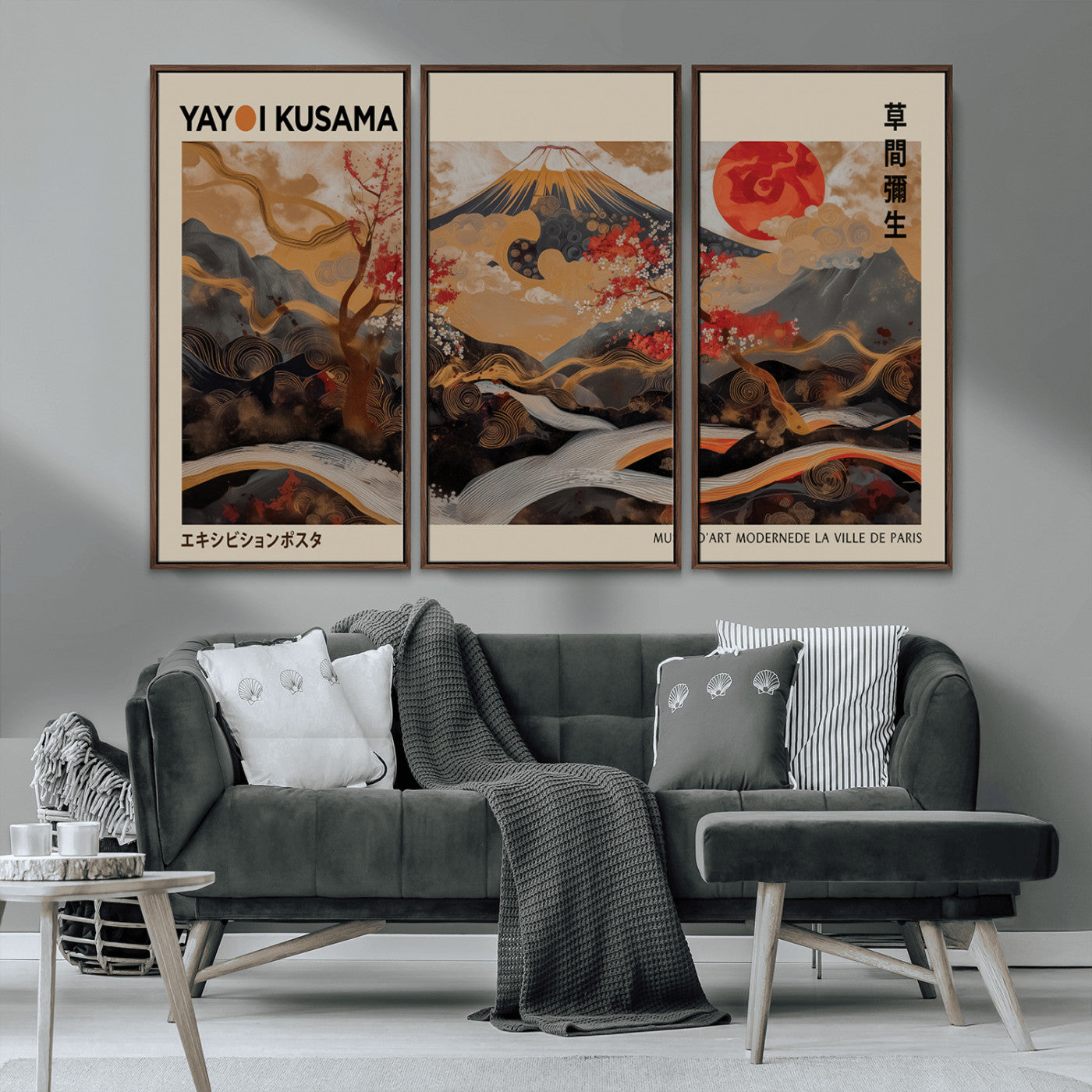 MGV-FC-48X32-3P - Modern Japanese Wall Art Print Yayoi Kusama Canvas Wall Art Abstract Mount Fuji Canvas Print