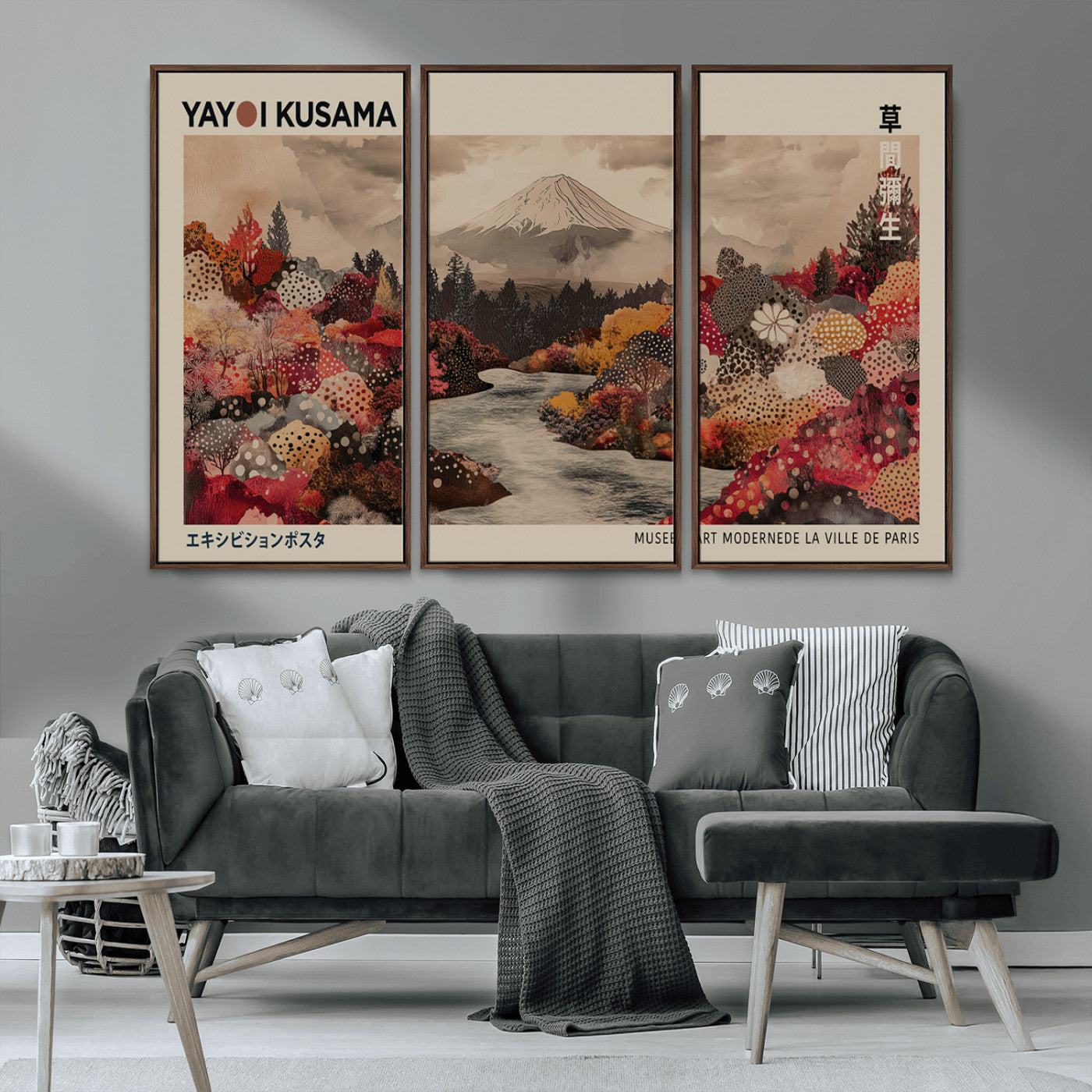 MGV-FC-48X32-3P - Modern Japanese Wall Art Print Yayoi Kusama Canvas Wall Art Abstract Mount Fuji Canvas Print