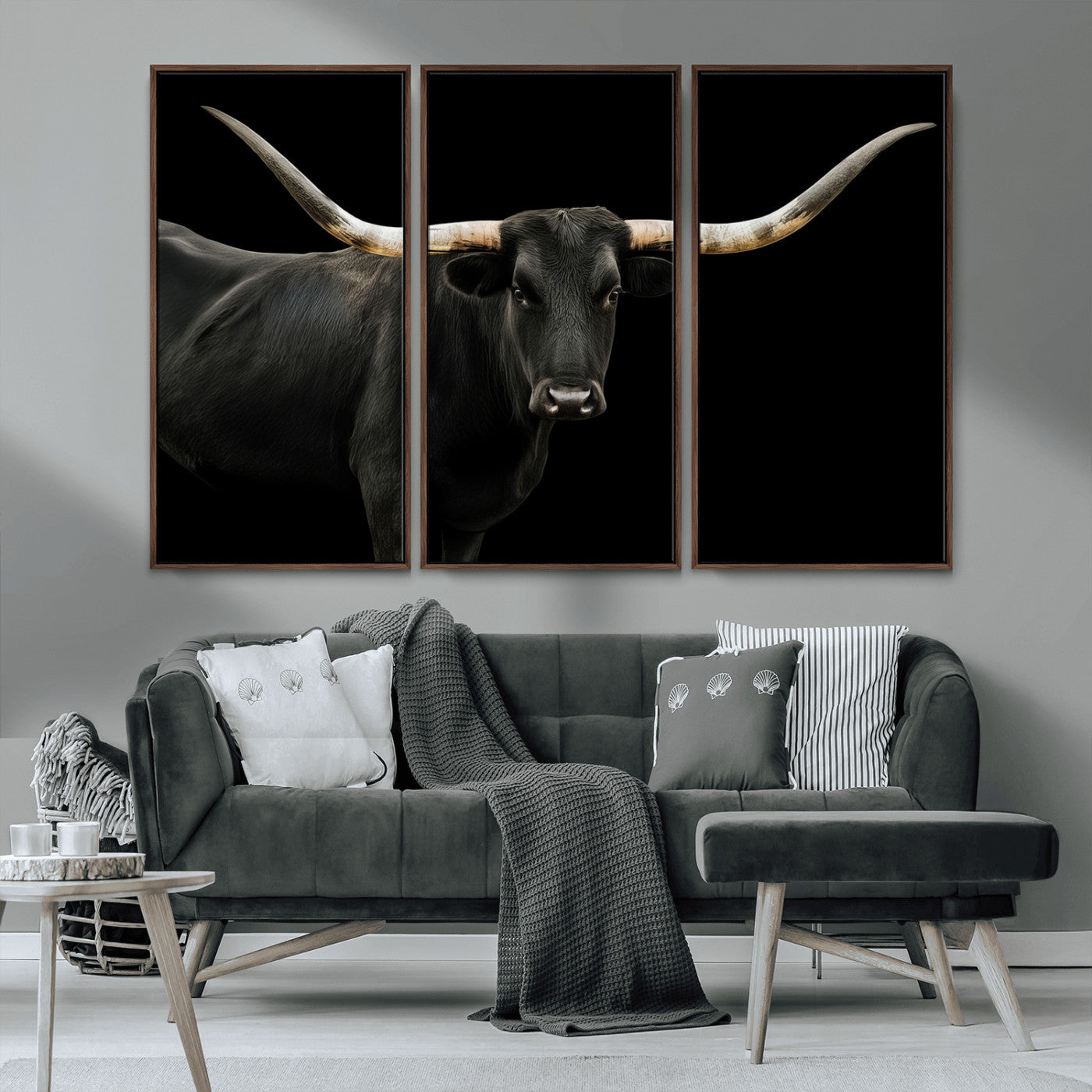 MGV-FC-48X32-3P - Texas Longhorn Wall Art Canvas Print, Framed Rustic Western Art Picture Print, Farmhouse Animal Perfect Modern Western Minimalist Decor Artwork