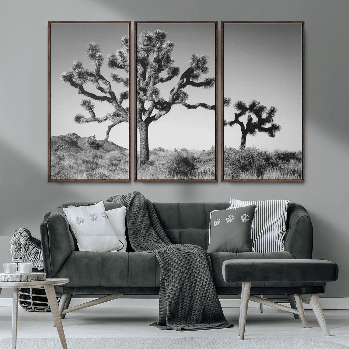 MGV-FC-48X32-3P - Joshua Tree Wall Art Canvas Print, Framed Monochrome Desert Art Picture Print, Minimalist Nature Scene Perfect Southwestern Minimalist Decor Artwork