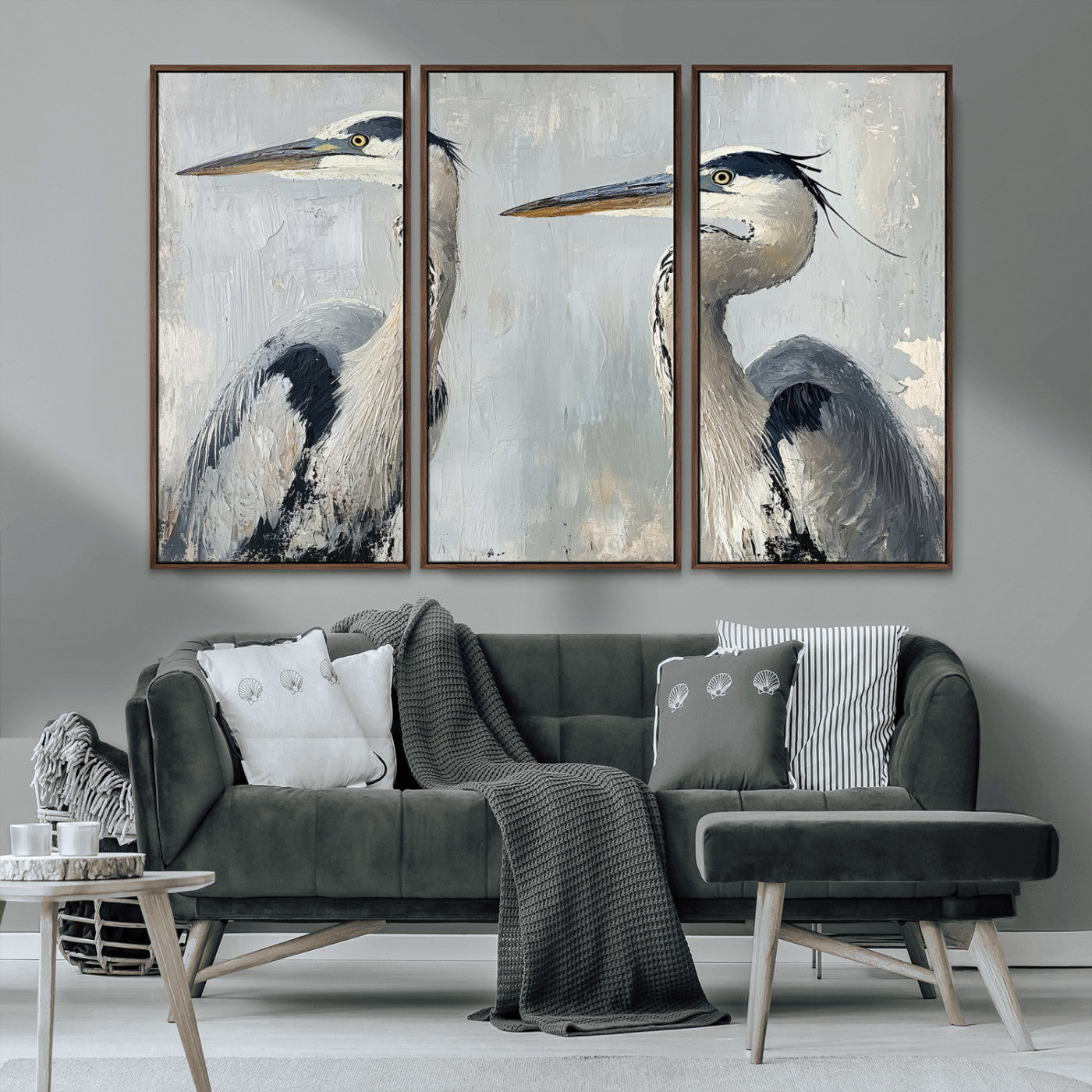 MGV-FC-48X32-3P - Bird Canvas Decor Wall Art Canvas Print, Framed Coastal Bird Pair Art Picture Print, Minimalist Wildlife Wall Perfect Coastal Minimalist Decor Artwork