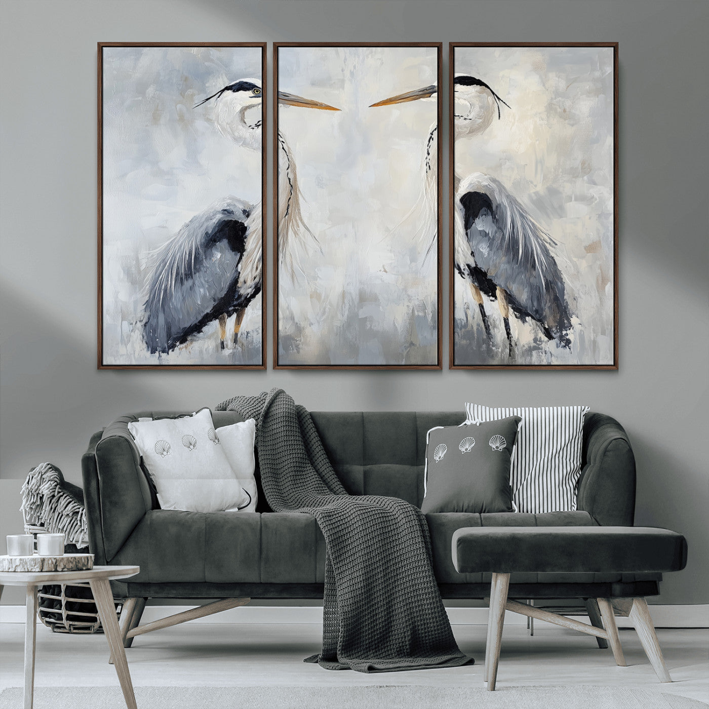 MGV-FC-48X32-3P - Heron Wall Art Wall Art Canvas Print, Framed Bird Canvas Decor Art Picture Print, Nature Inspired Perfect Coastal Minimalist Decor Artwork