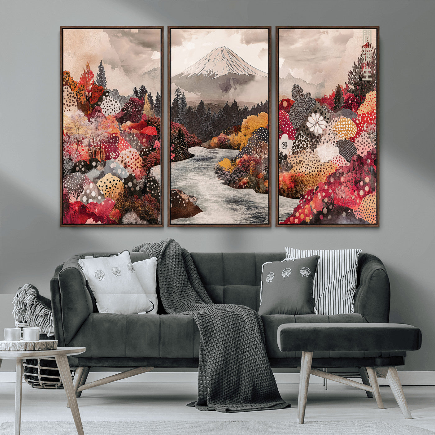 MGV-FC-48X32-3P - Mountain Wall Art Wall Art Canvas Print, Framed Autumn Forest Art Picture Print, Cottagecore Landscape Perfect Cottagecore Boho Decor Artwork