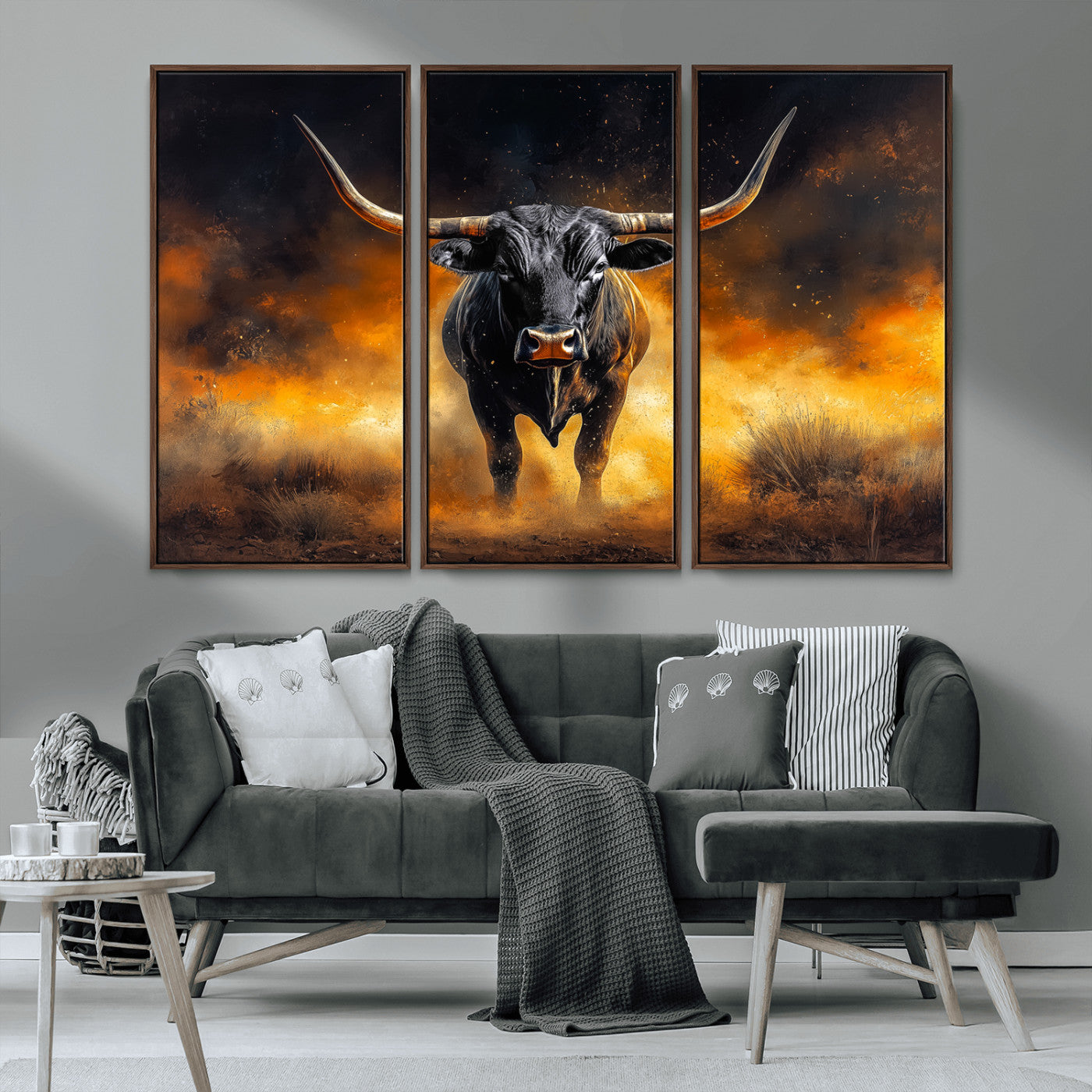 MGV-FC-48X32-3P - Longhorn Canvas Wall Art Canvas Print, Framed Bold Bull Wall Art Art Picture Print, Western Animal Decor Perfect Western Dramatic Decor Artwork