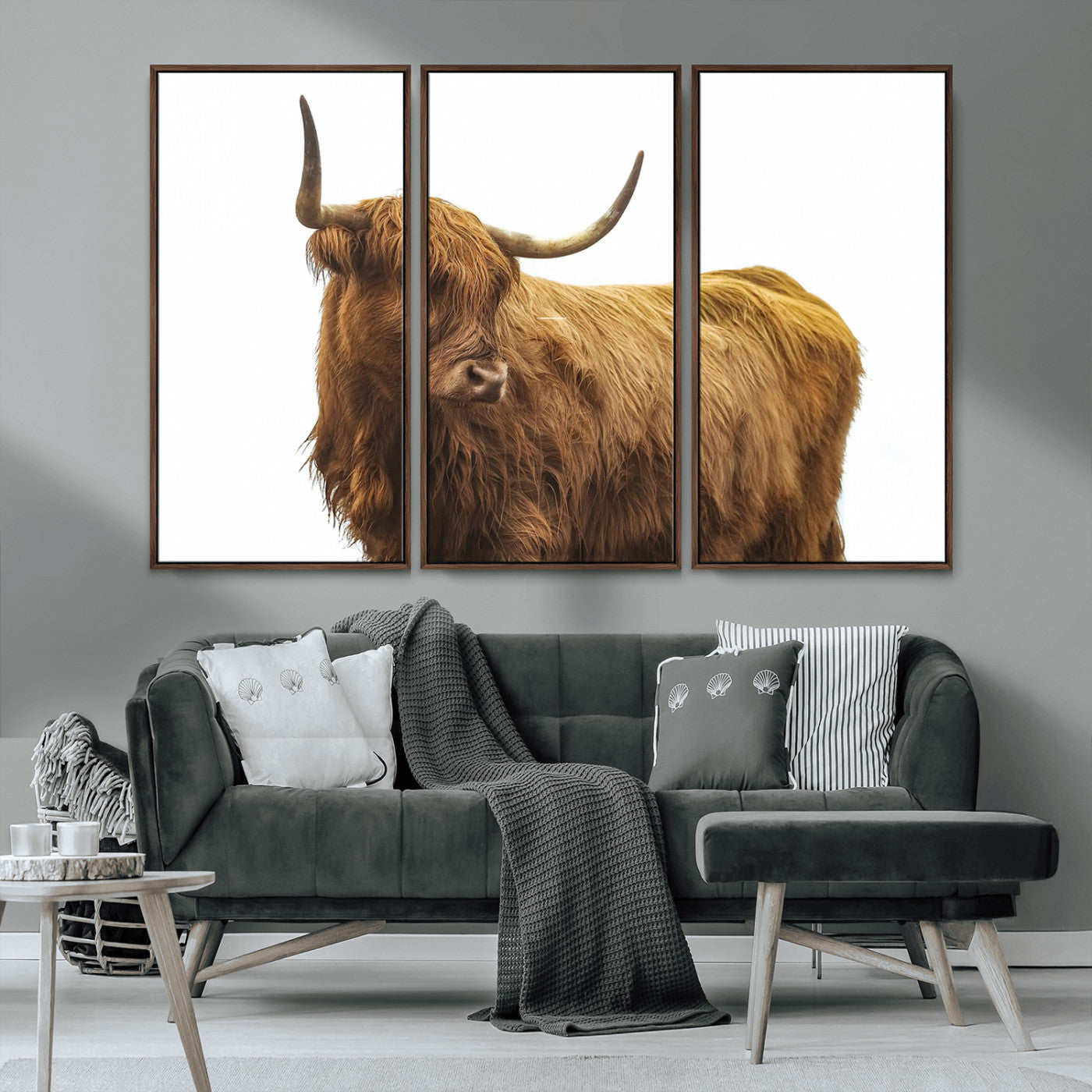 MGV-FC-48X32-3P - Highland Cow Wall Art Canvas Print, Framed Farmhouse Wall Art Art Picture Print, Rustic Animal Decor Perfect Rustic Farmhouse Decor Artwork