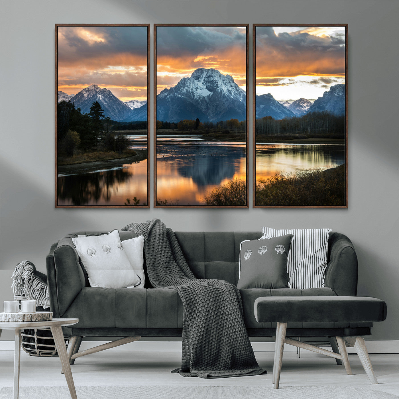 MGV-FC-48X32-3P - Mountain Sunset Wall Art Canvas Print, Framed Alpine Wilderness Art Picture Print, Golden Hour Perfect Wilderness Decor Artwork