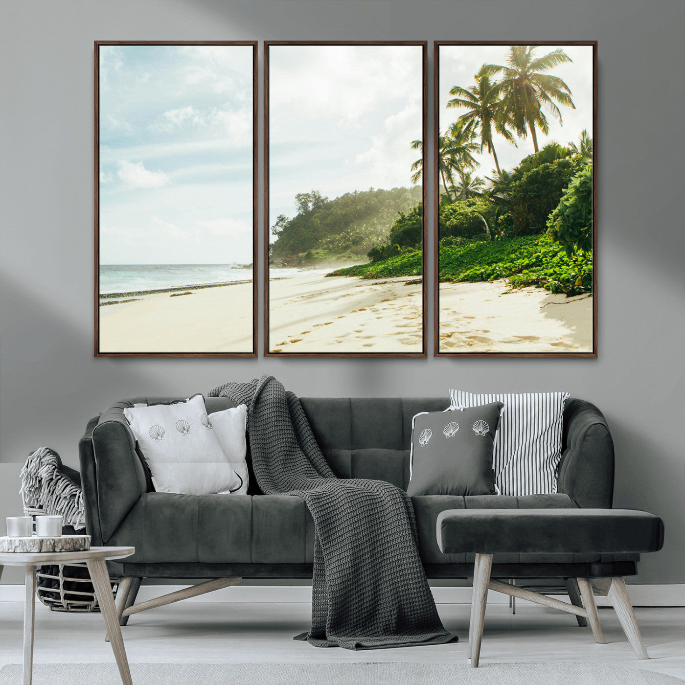 MGV-FC-48X32-3P - Relaxing Beach Wall Art Canvas Print, Framed Ocean View Art Picture Print, Coastal Serenity Perfect Tropical Coastal Decor Artwork