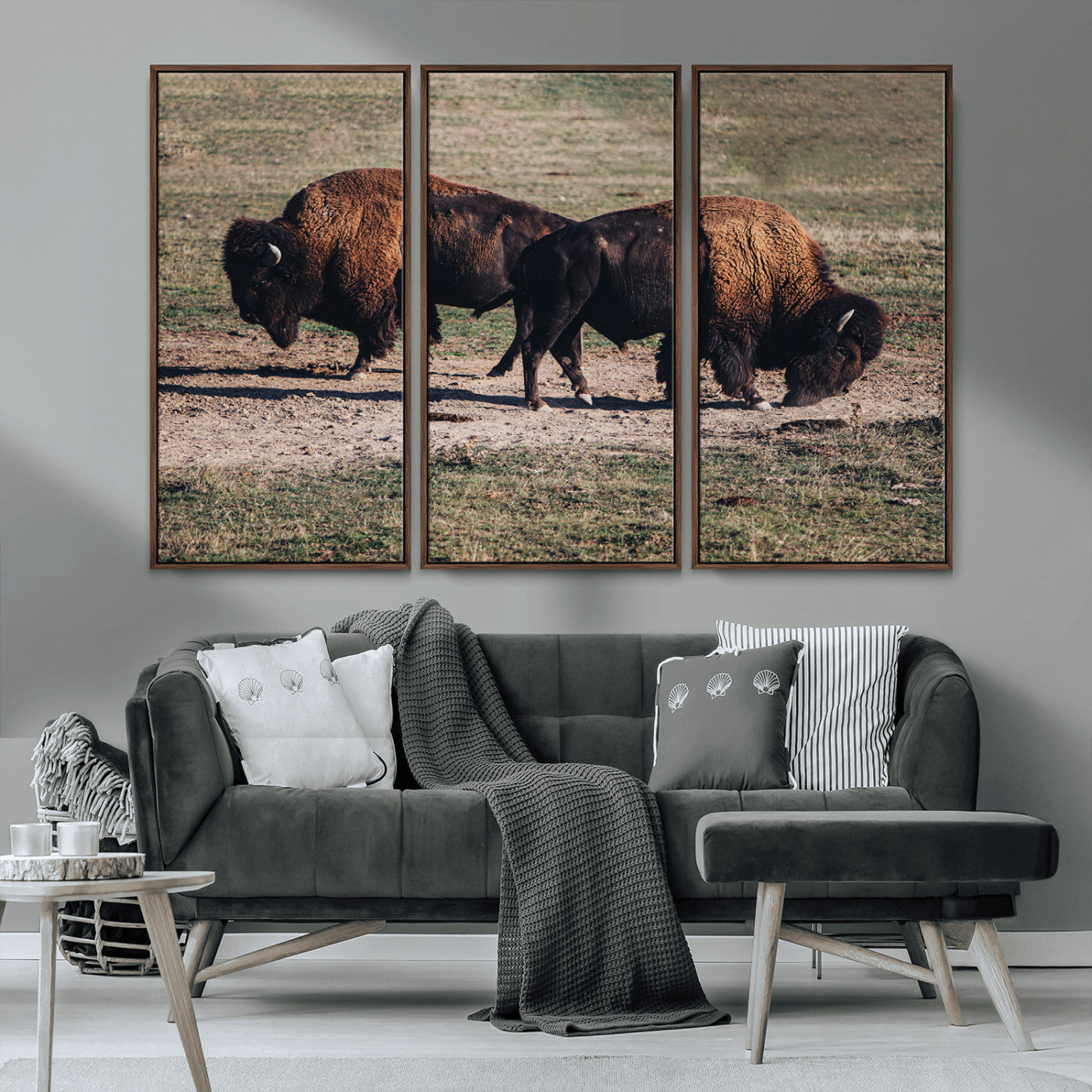 MGV-FC-48X32-3P - Bison Photography Wall Art Canvas Print, Framed Western Wildlife Art Picture Print, Modern Ranch Perfect Western Rustic Decor Artwork