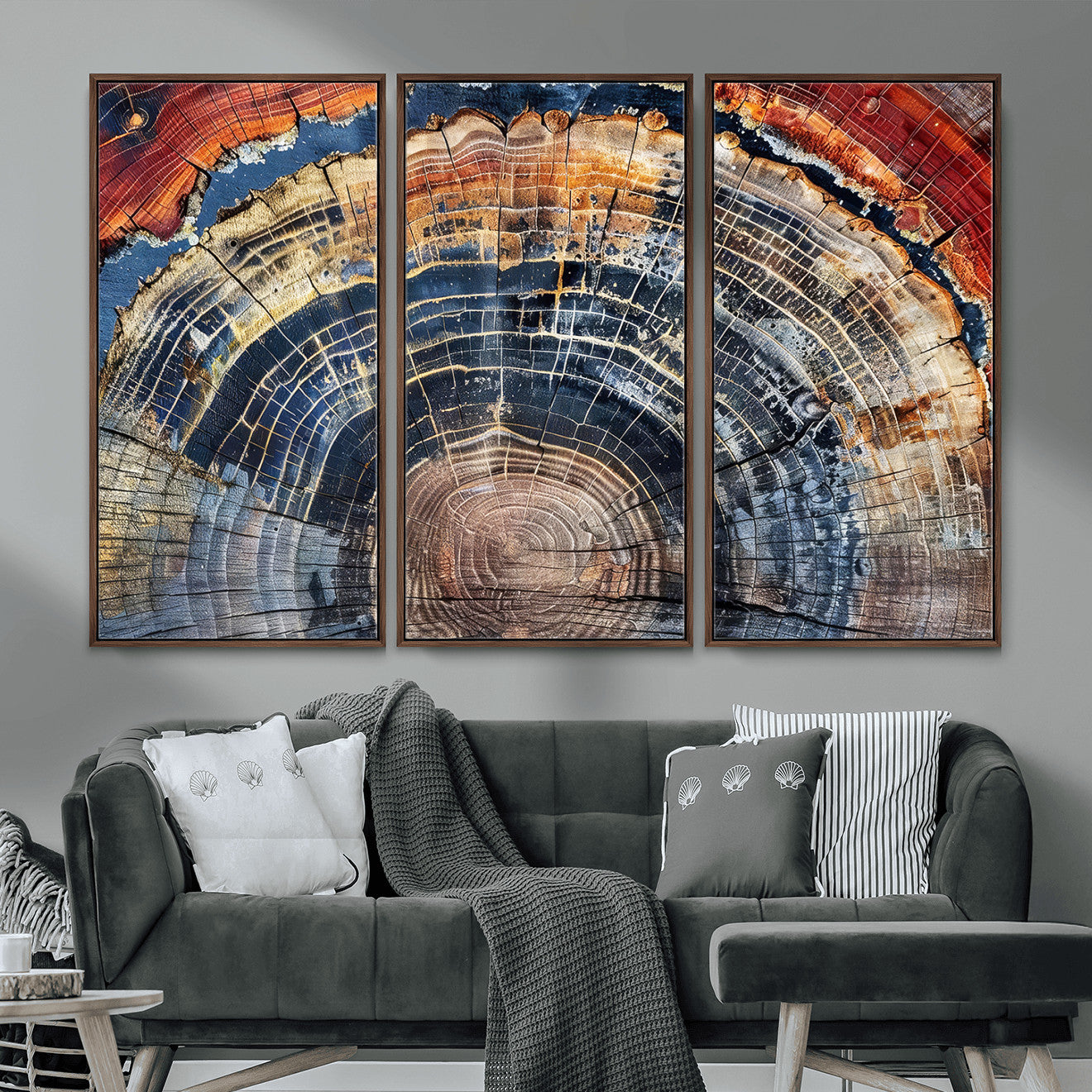 60292921-MGV-FC-48X32-3P - Vintage Tree Rings Wall Art Canvas Print – Framed Wood Art Picture Petrified Wood Artwork for Home, Office, Living Room