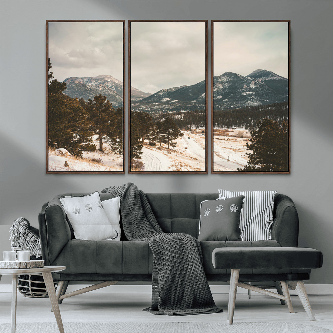 MGV-FC-48X32-3P - Mountain Landscape Wall Art Canvas Print, Framed Snowy Peaks Art Picture Print, Alpine Aesthetic Perfect Rustic Winter Decor Artwork