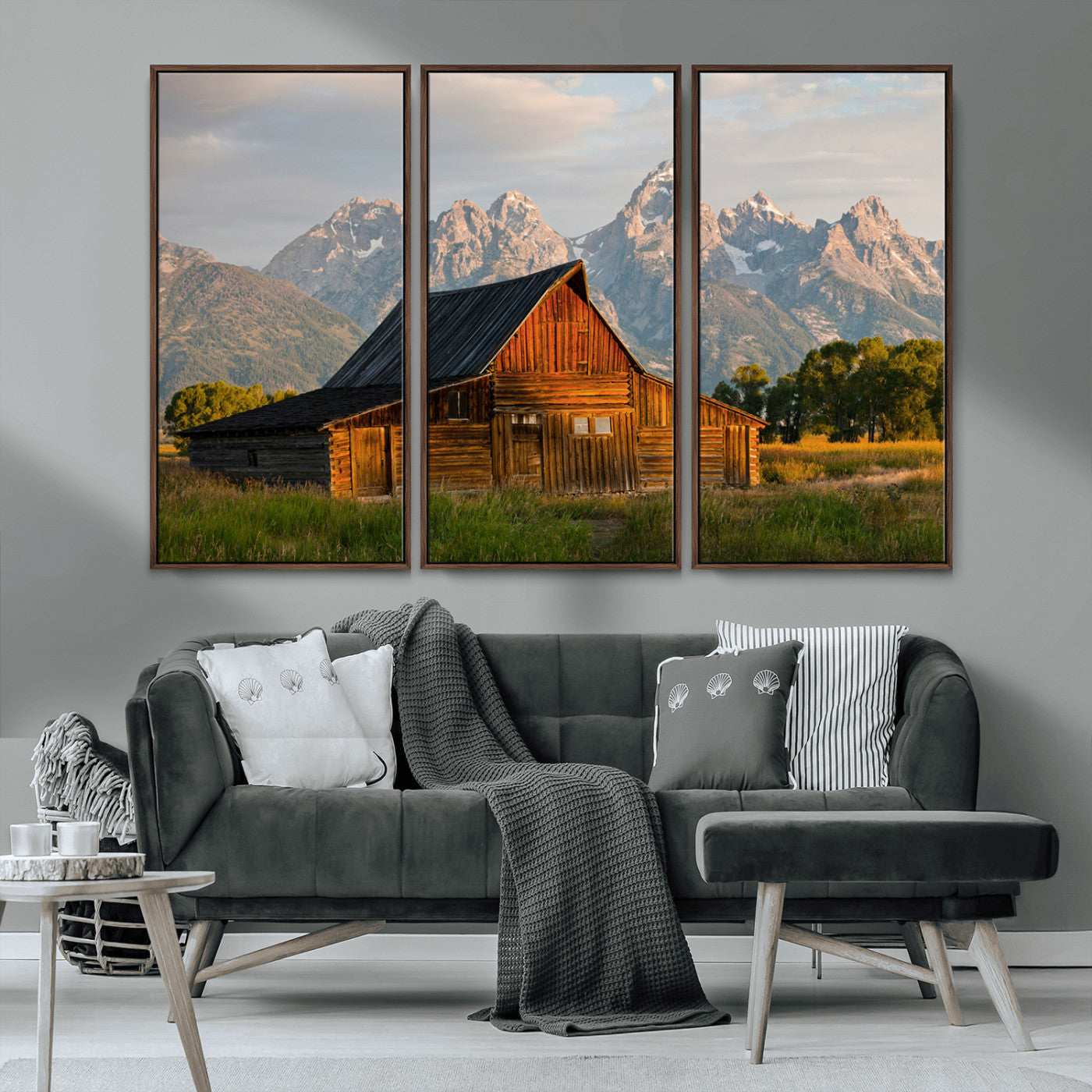 MGV-FC-48X32-3P - Rustic Barn Wall Art Canvas Print, Framed Western Landscape Art Picture Print, Farmhouse Style Perfect Rustic Farmhouse Decor Artwork