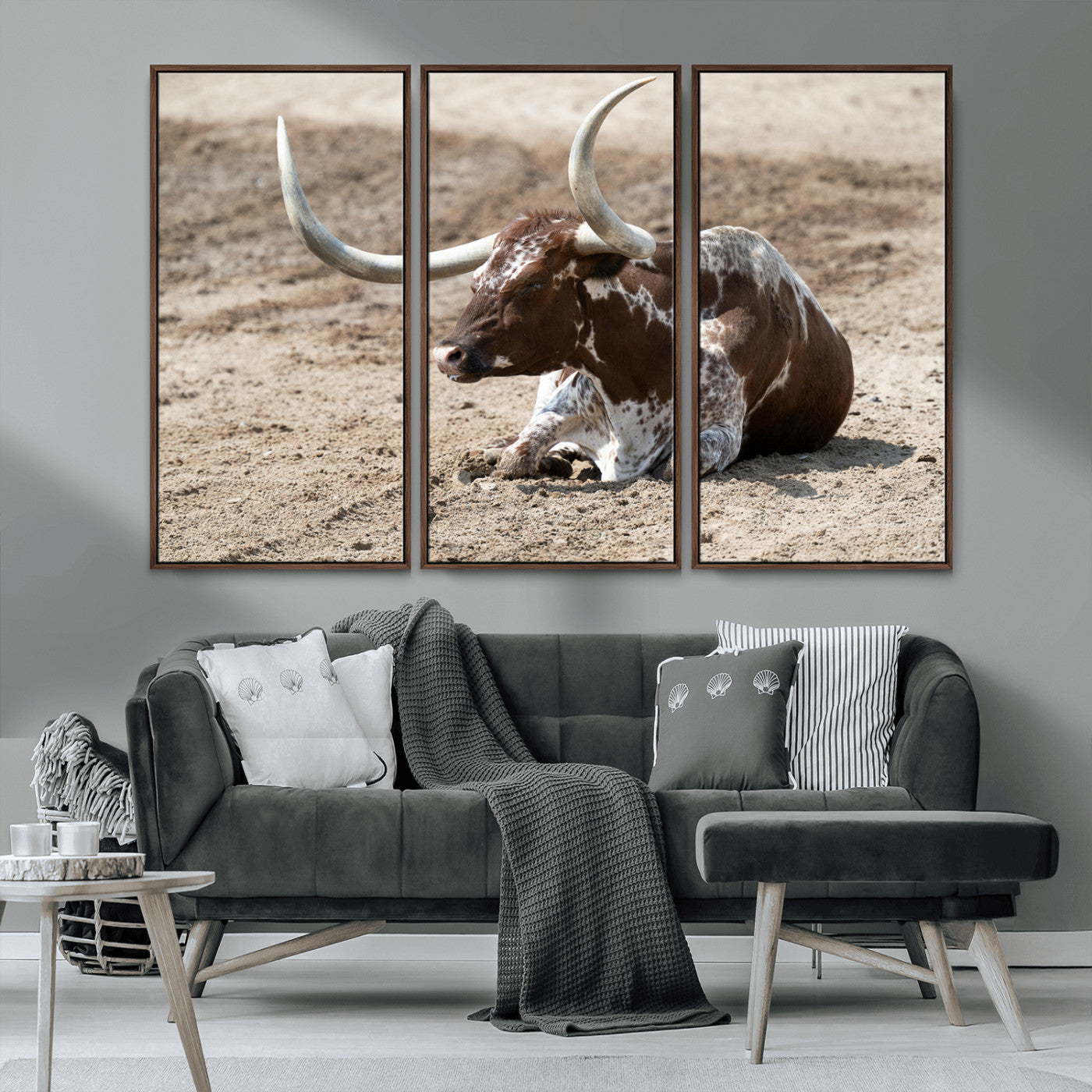 76549210-MGV-CV-36X24-Texas Longhorn Wall Art Canvas Print, Framed Country Living Art Picture Print, Farmhouse Perfect