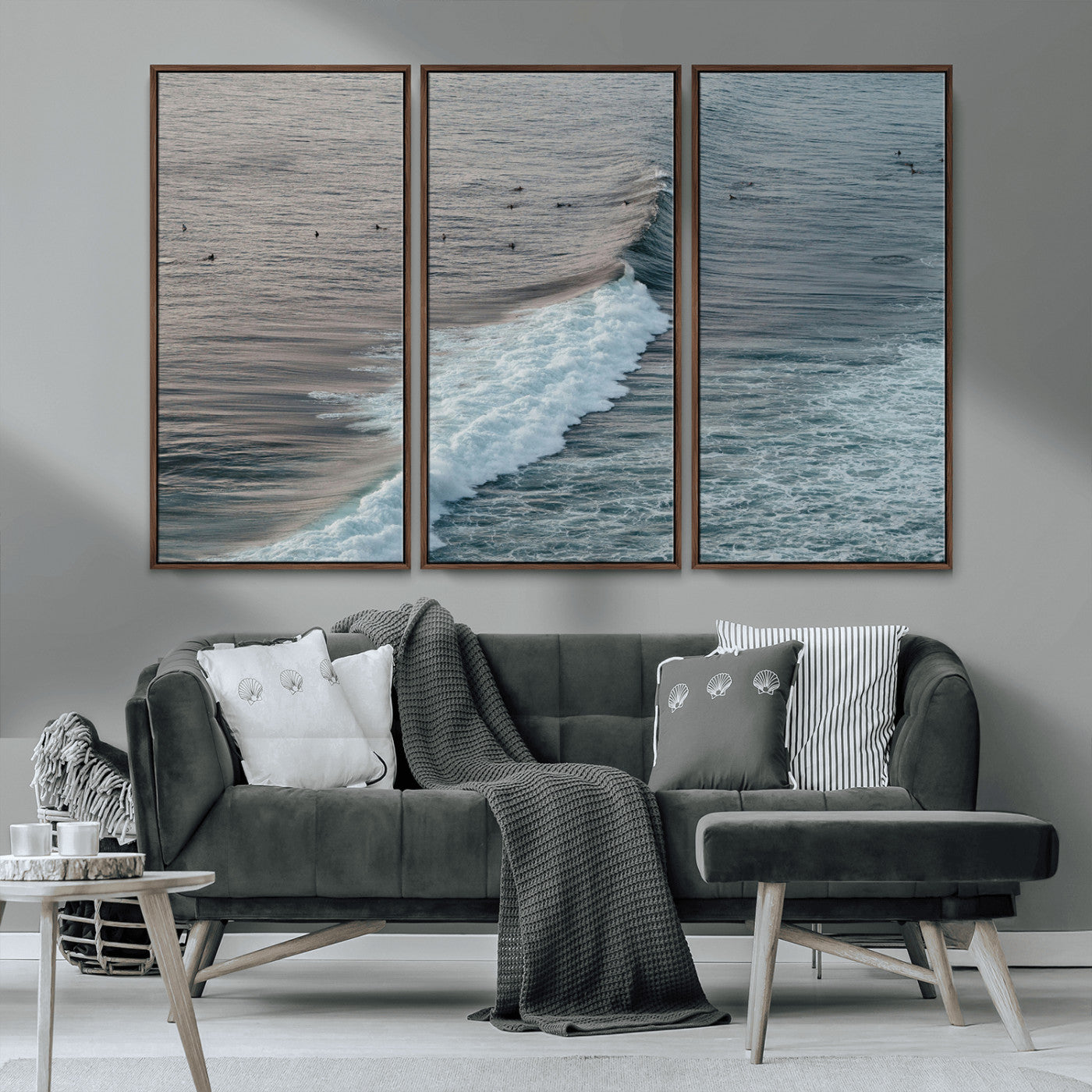 MGV-FC-48X32-3P - Ocean Waves Wall Art Canvas Print, Framed Coastal Serenity Art Picture Print, Surf Perfect Coastal Decor Artwork