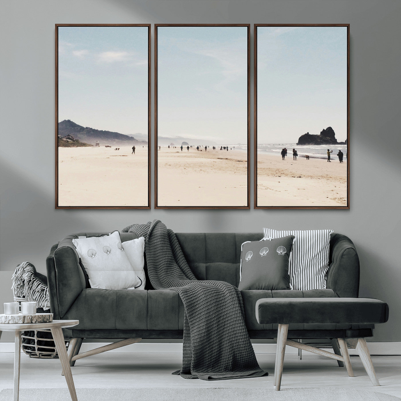MGV-FC-48X32-3P - Minimalist Beach Wall Art Canvas Print, Framed Coastal Serenity Art Picture Print, Soft Sand Perfect Coastal Decor Artwork