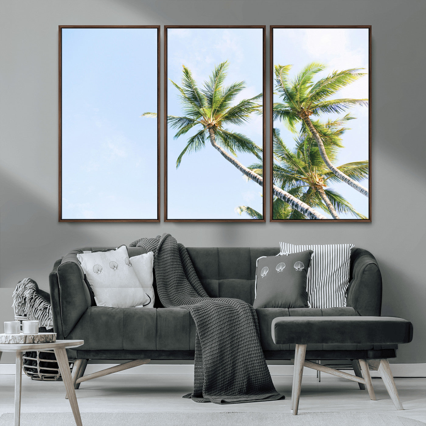 MGV-FC-48X32-3P - Palm Trees Wall Art Canvas Print, Framed Tropical Art Picture Print, Coastal Perfect Tropical Decor Artwork