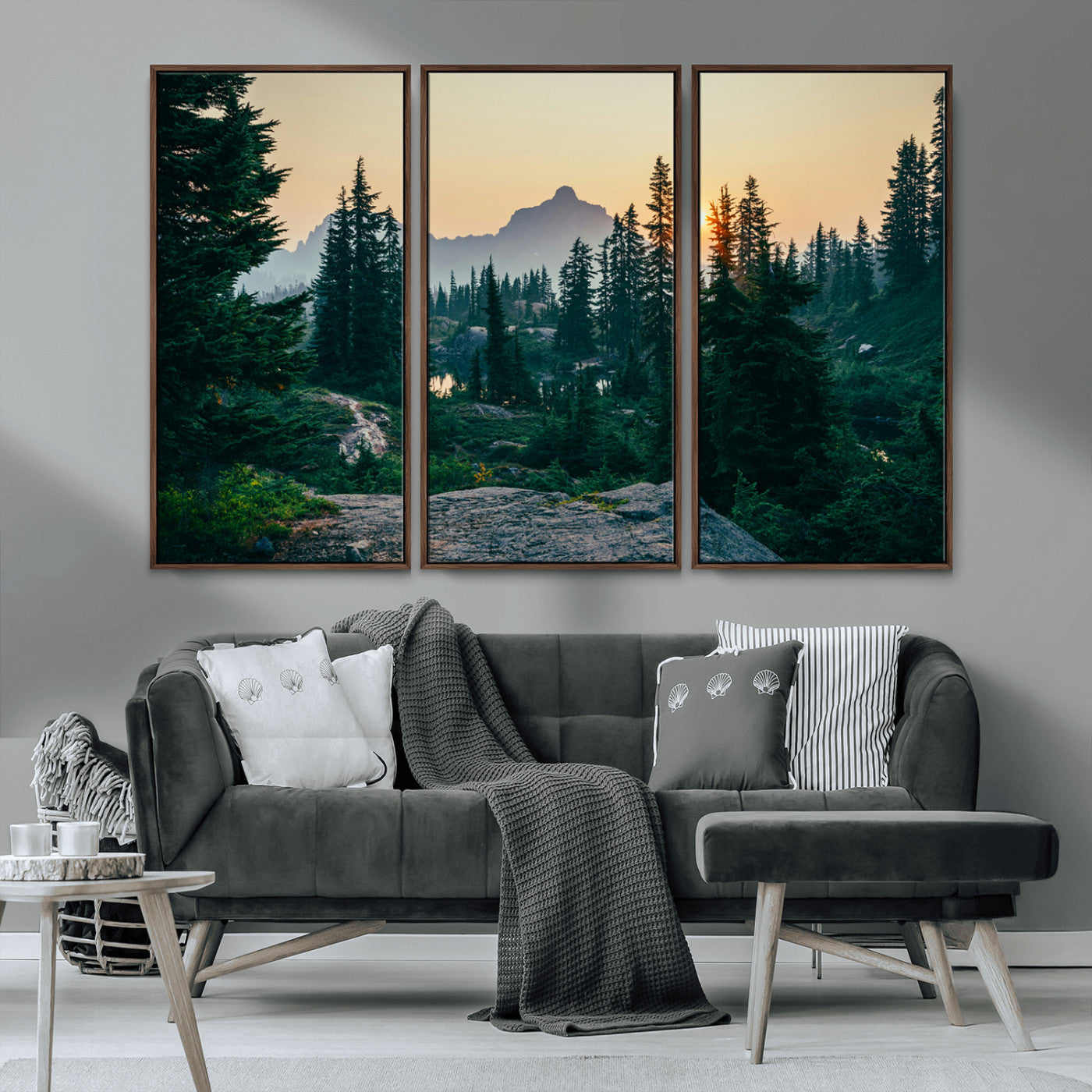 MGV-FC-48X32-3P - Mountain Wall Art Canvas Print, Framed Forest Serenity Art Picture Print, Mountain Perfect Rustic Decor Artwork