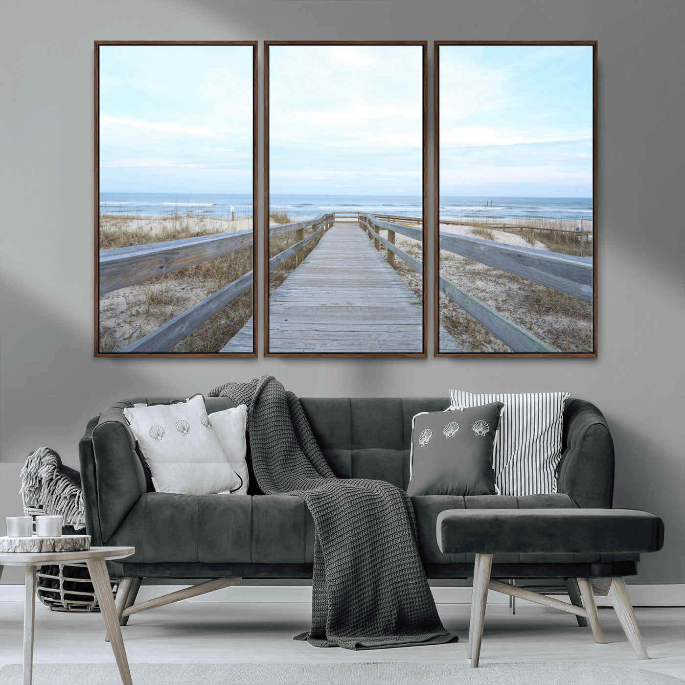 MGV-FC-48X32-3P - Beach Boardwalk Wall Art Canvas Print, Framed Coastal Serenity Art Picture Print, Ocean View Perfect Coastal Decor Artwork