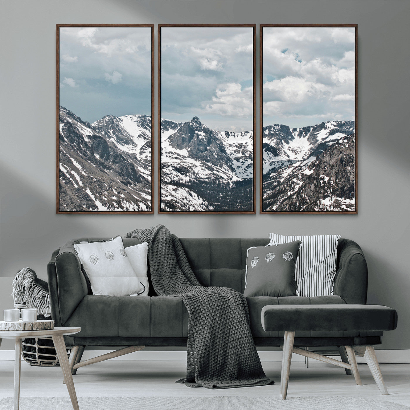 MGV-FC-48X32-3P - Snowy Peaks Wall Art Canvas Print, Framed Alpine Wilderness Art Picture Print, Mountain Escape Perfect Winter Serenity Decor Artwork