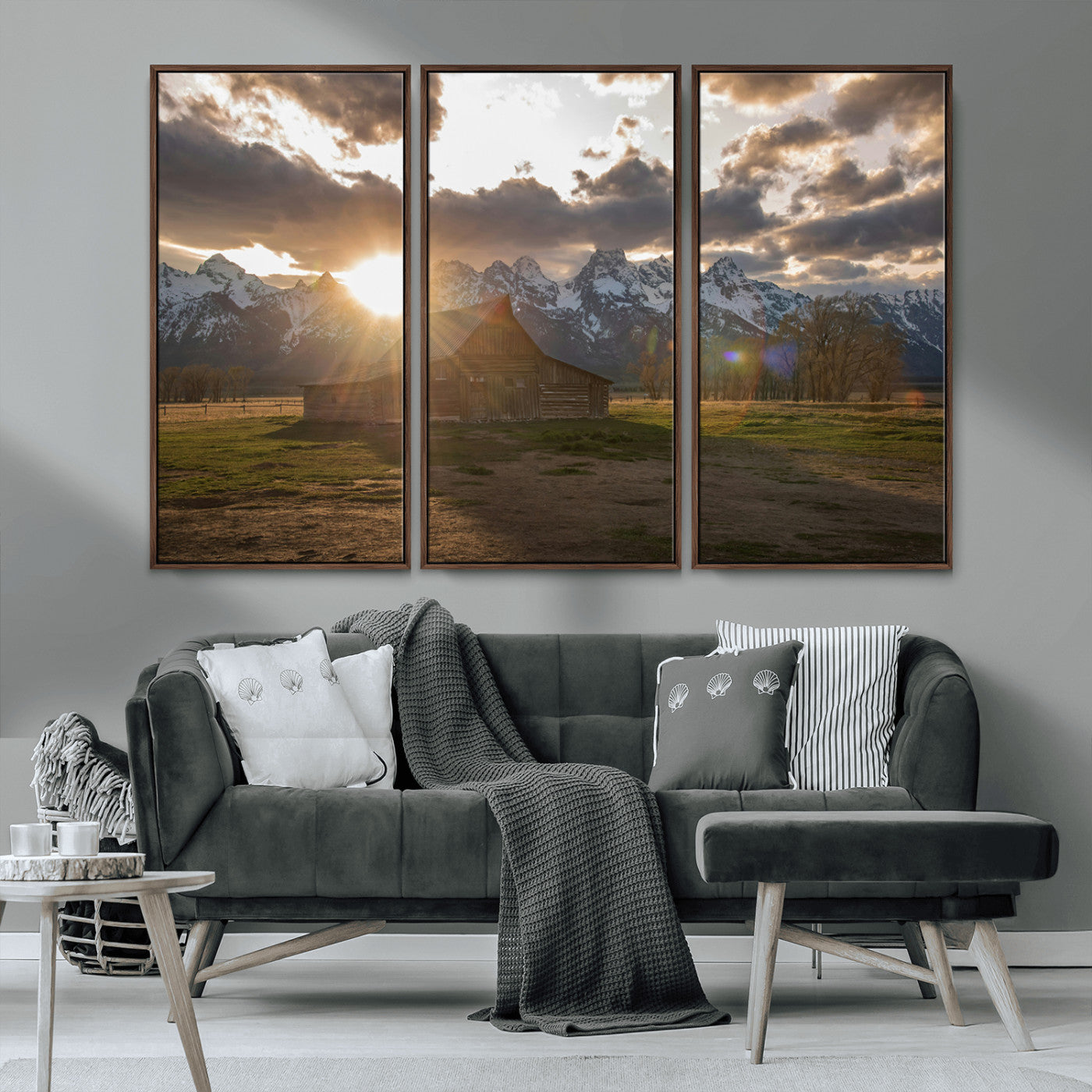 MGV-FC-48X32-3P - Snowy Peaks Wall Art Canvas Print, Framed Nature Escape Art Picture Print, Rustic Charm Perfect Rustic Western Decor Artwork