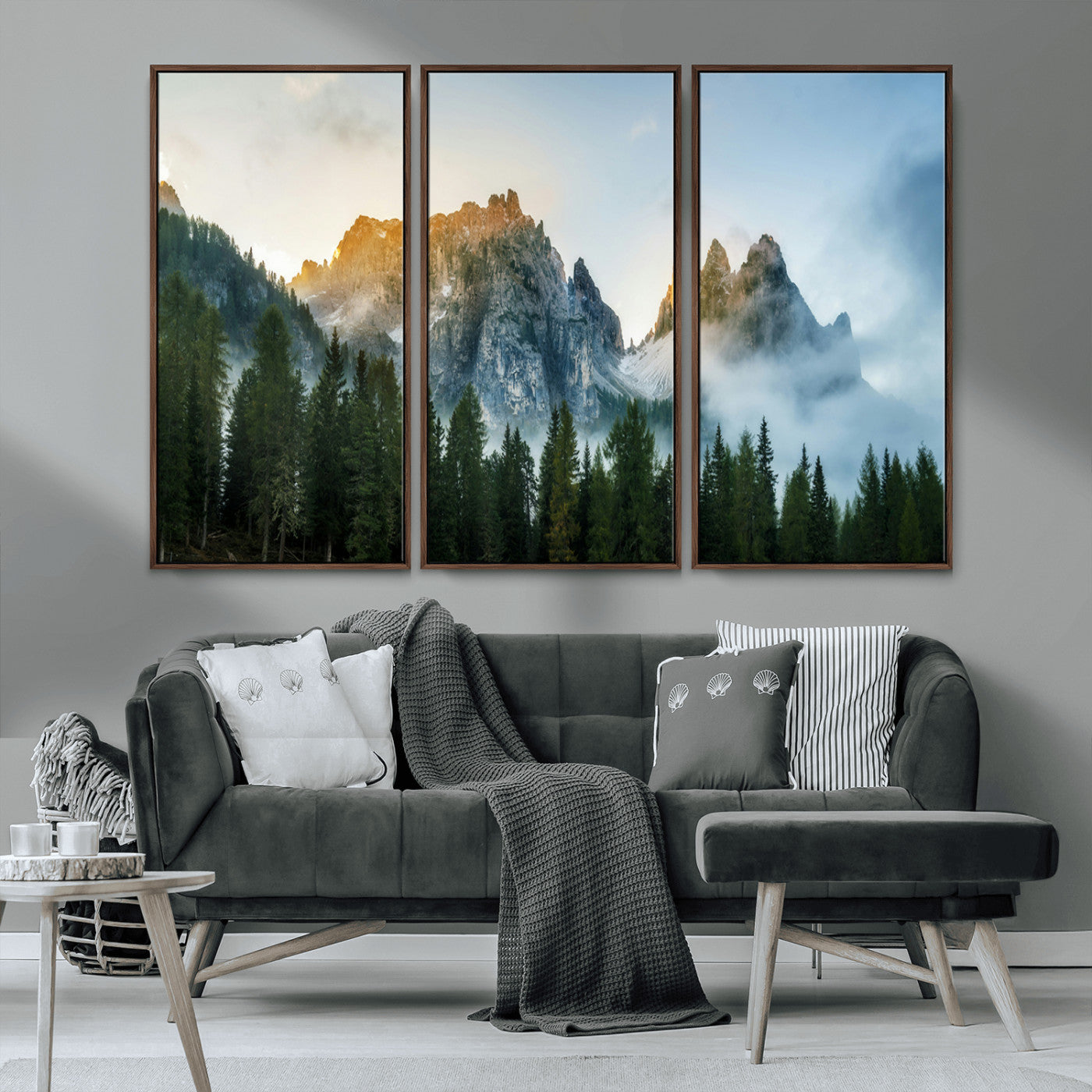 MGV-FC-48X32-3P - Wilderness Wall Art Wall Art Canvas Print, Framed Nature Landscape Decor Art Picture Print, Misty Forest Photography Perfect Rustic Nature Decor Artwork