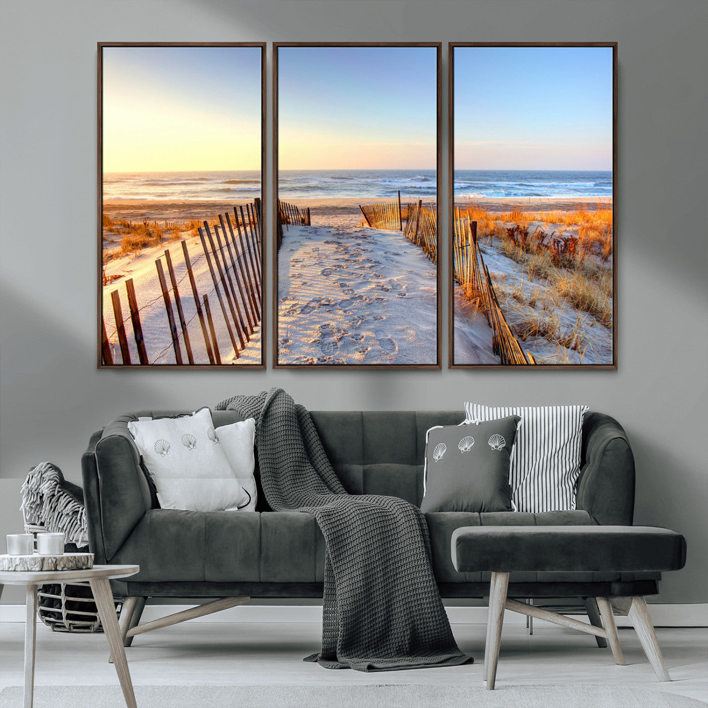 MGV-FC-48X32-3P - Ocean Sunset Wall Art Wall Art Canvas Print, Framed Nautical Photography Art Picture Print, Summer Beach House Decor Perfect Coastal Serenity Decor Artwork