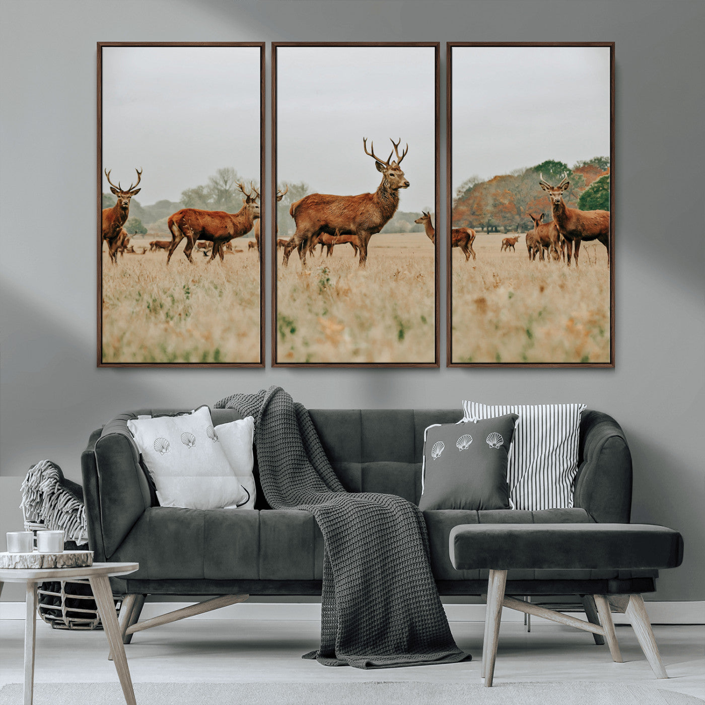 MGV-FC-48X32-3P - Rustic Deer Print Wall Art Canvas Print, Framed Autumn Nature Canvas Art Picture Print, Wildlife Art Print Perfect Rustic Wildlife Decor Artwork