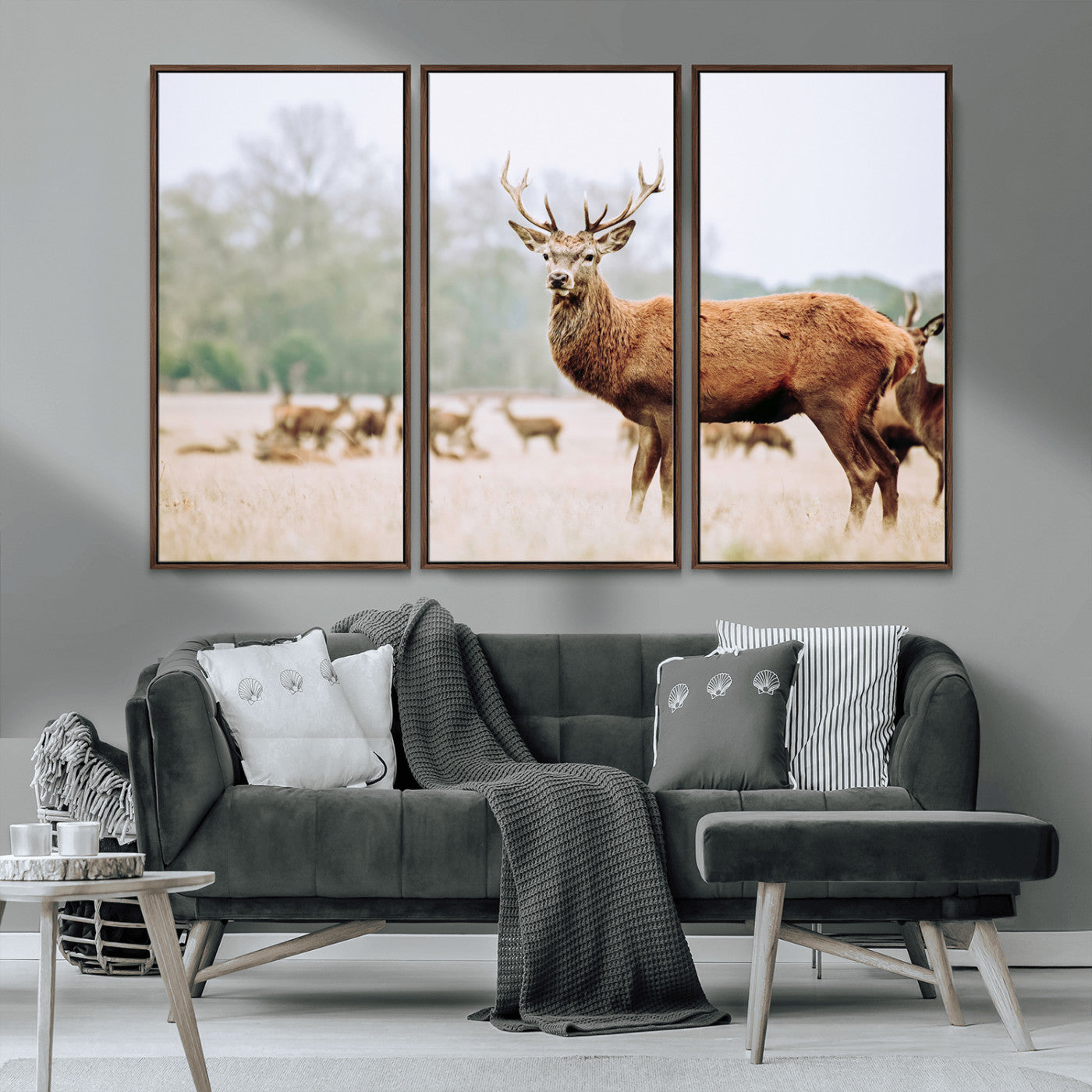 MGV-FC-48X32-3P - Rustic Nature Print Wall Art Canvas Print, Framed Deer Canvas Wall Art Art Picture Print, Nordic Animal Art Perfect Rustic Nature Decor Artwork