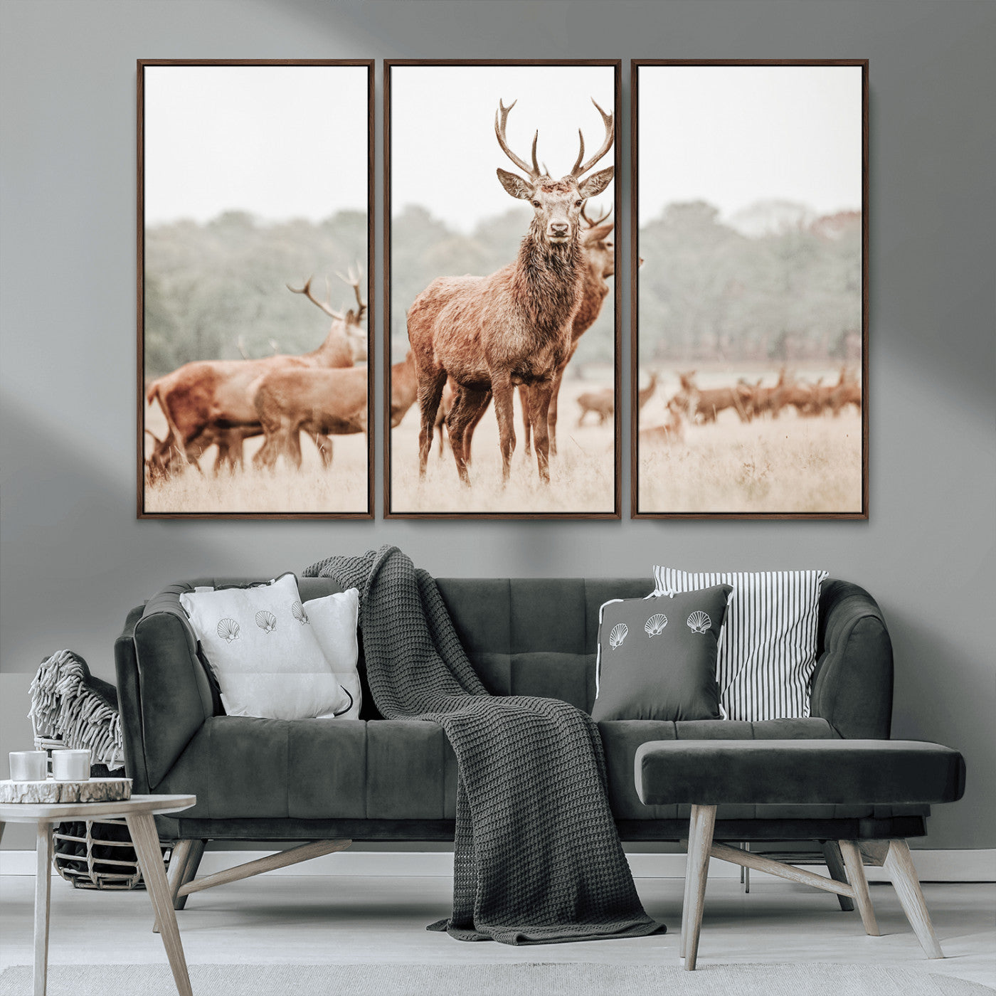 MGV-FC-48X32-3P - Rustic Nature Art Wall Art Canvas Print, Framed Stag Canvas Print Art Picture Print, Woodland Decor Perfect Rustic Lodge Decor Artwork