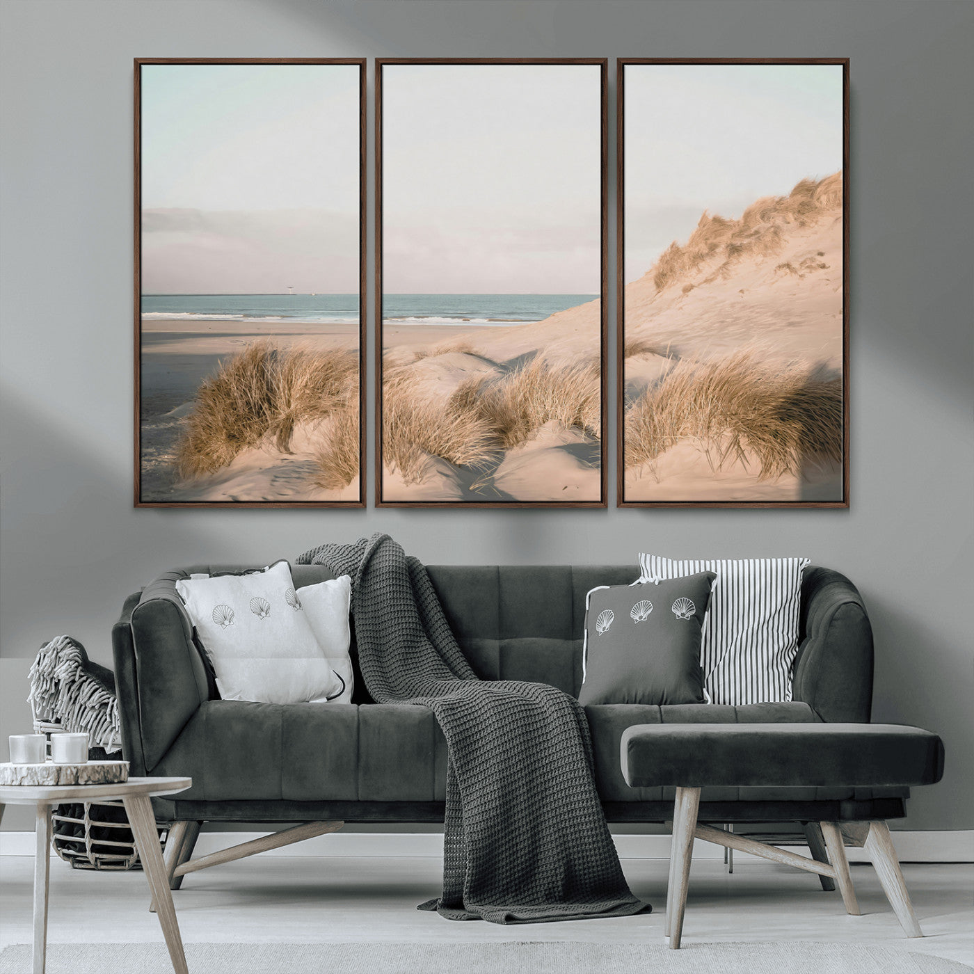 MGV-FC-48X32-3P - Beach Landscape Wall Art Canvas Print, Framed Sand Dune Photography Art Picture Print, Minimalist Seascape Perfect Coastal & Minimalist Decor Artwork