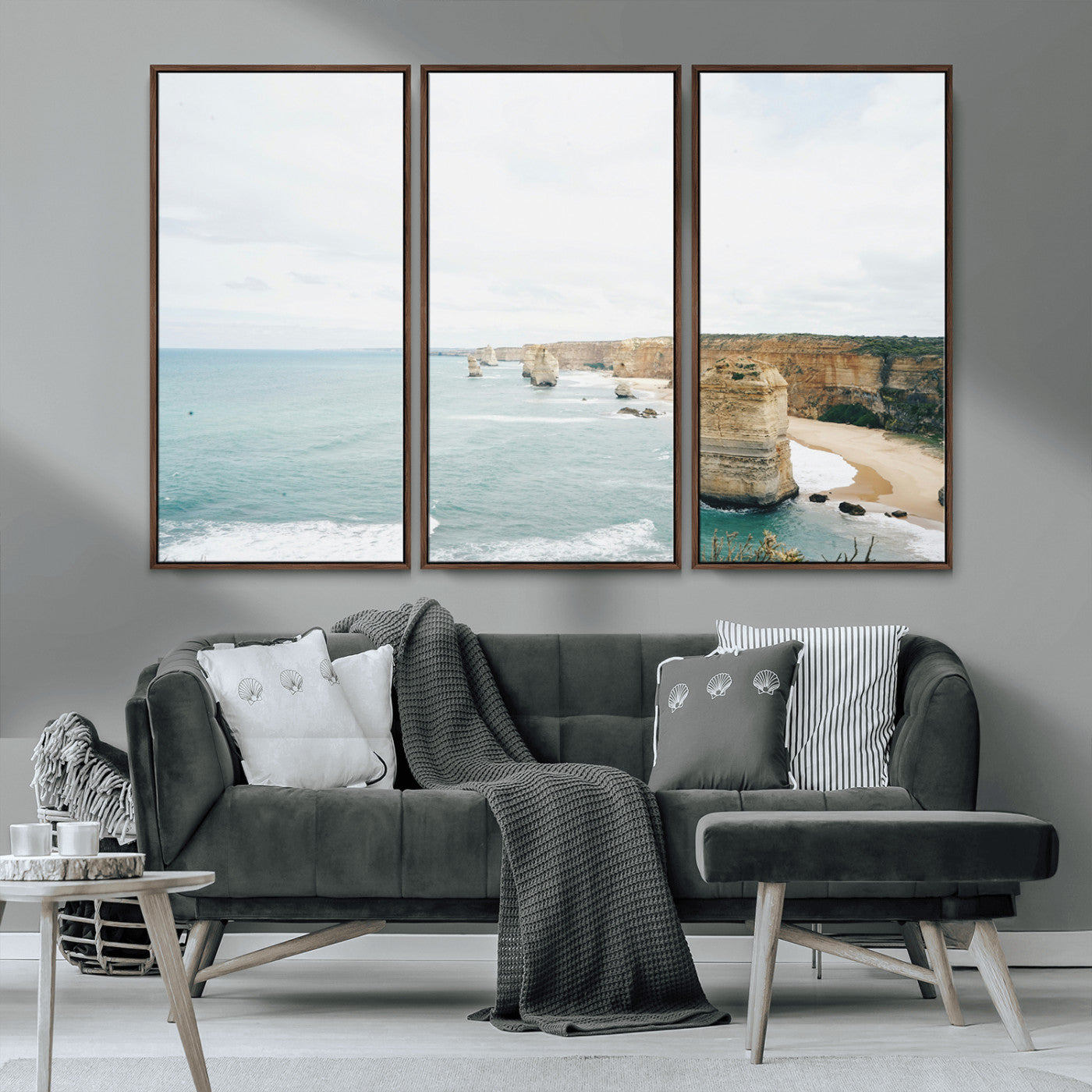 MGV-FC-48X32-3P - Twelve Apostles Wall Art Canvas Print, Framed Coastal Cliffs Art Picture Print, Rugged Rock Formations Perfect Minimalist Coastal Decor Artwork
