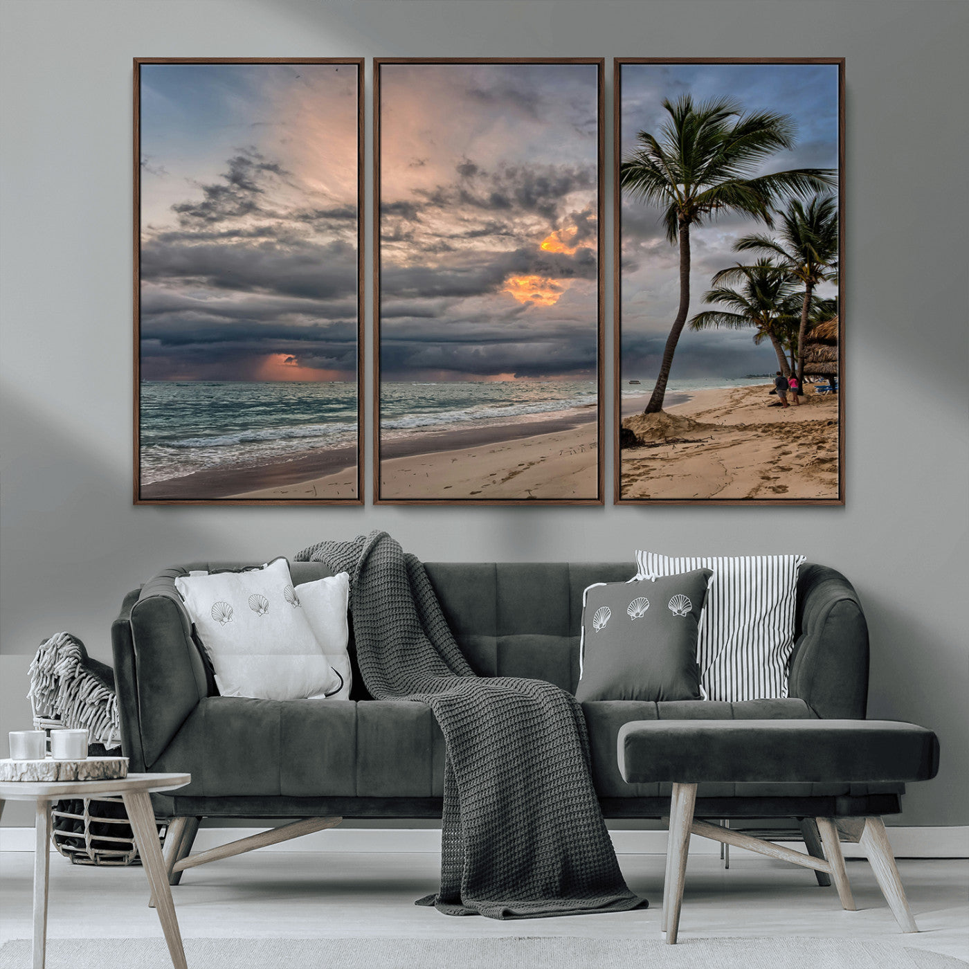 MGV-FC-48X32-3P - Tropical Storm Wall Art Canvas Print, Framed Moody Beach Art Picture Print, Dramatic Sky Perfect Tropical Coastal Decor Artwork