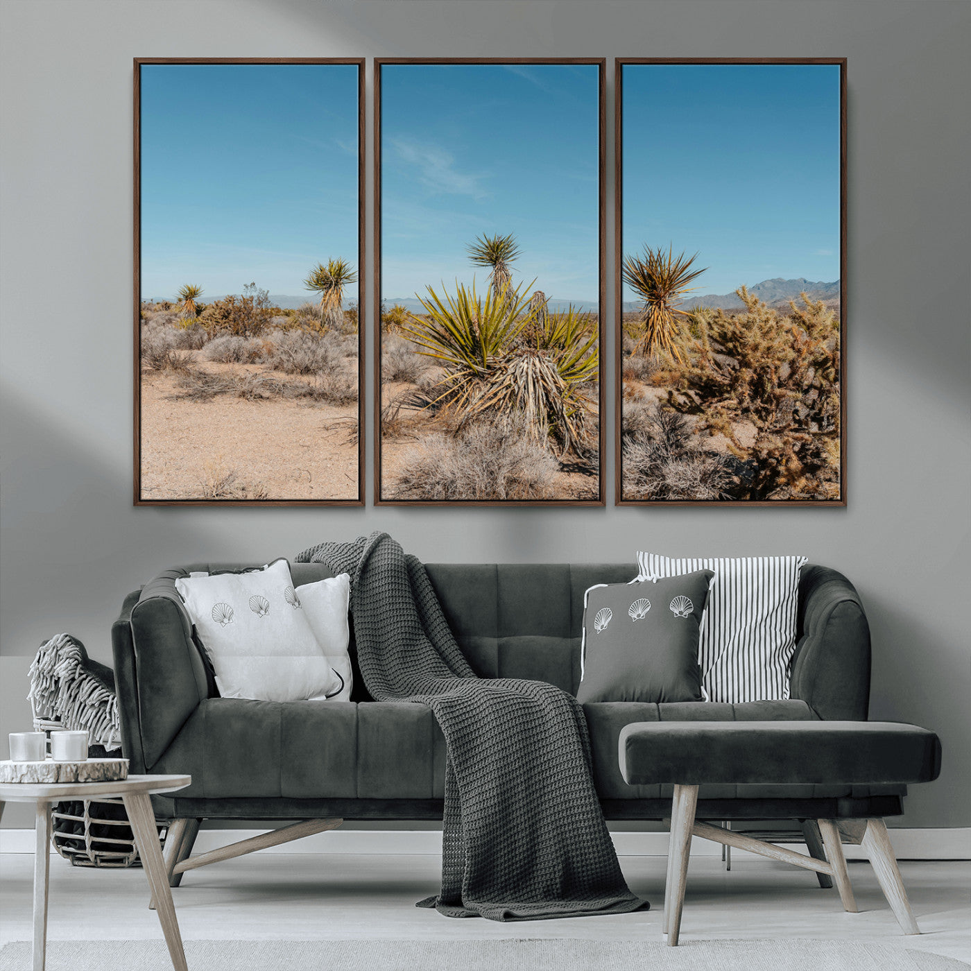 MGV-FC-48X32-3P - Joshua Tree Wall Art Canvas Print, Framed Desert Landscape Art Picture Print, Warm Earth Tones Perfect Southwestern Minimalist Decor Artwork