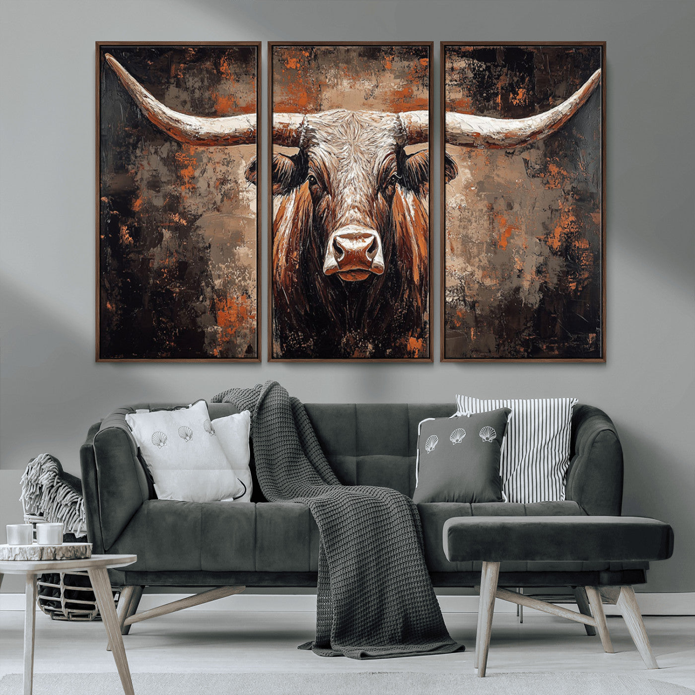 42732393-MGV-CV-36X24-Rustic Longhorn Bull Wall Art Canvas Print – Vintage Western Cattle Painting, Texas Steer Artwork for Ranch, Farmhouse or Cowboy Decor