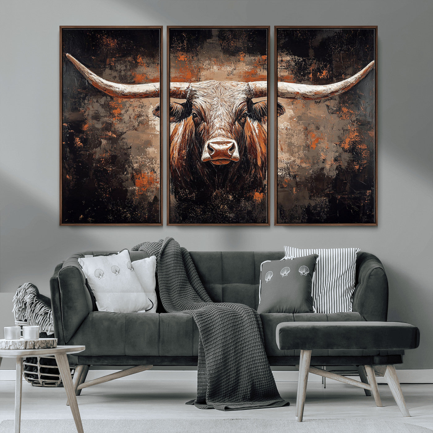 24779067-MGV-CV-36X24-Rustic Longhorn Bull Wall Art Canvas Print – Vintage Western Cattle Painting, Texas Steer Artwork for Ranch, Farmhouse or Cowboy Decor