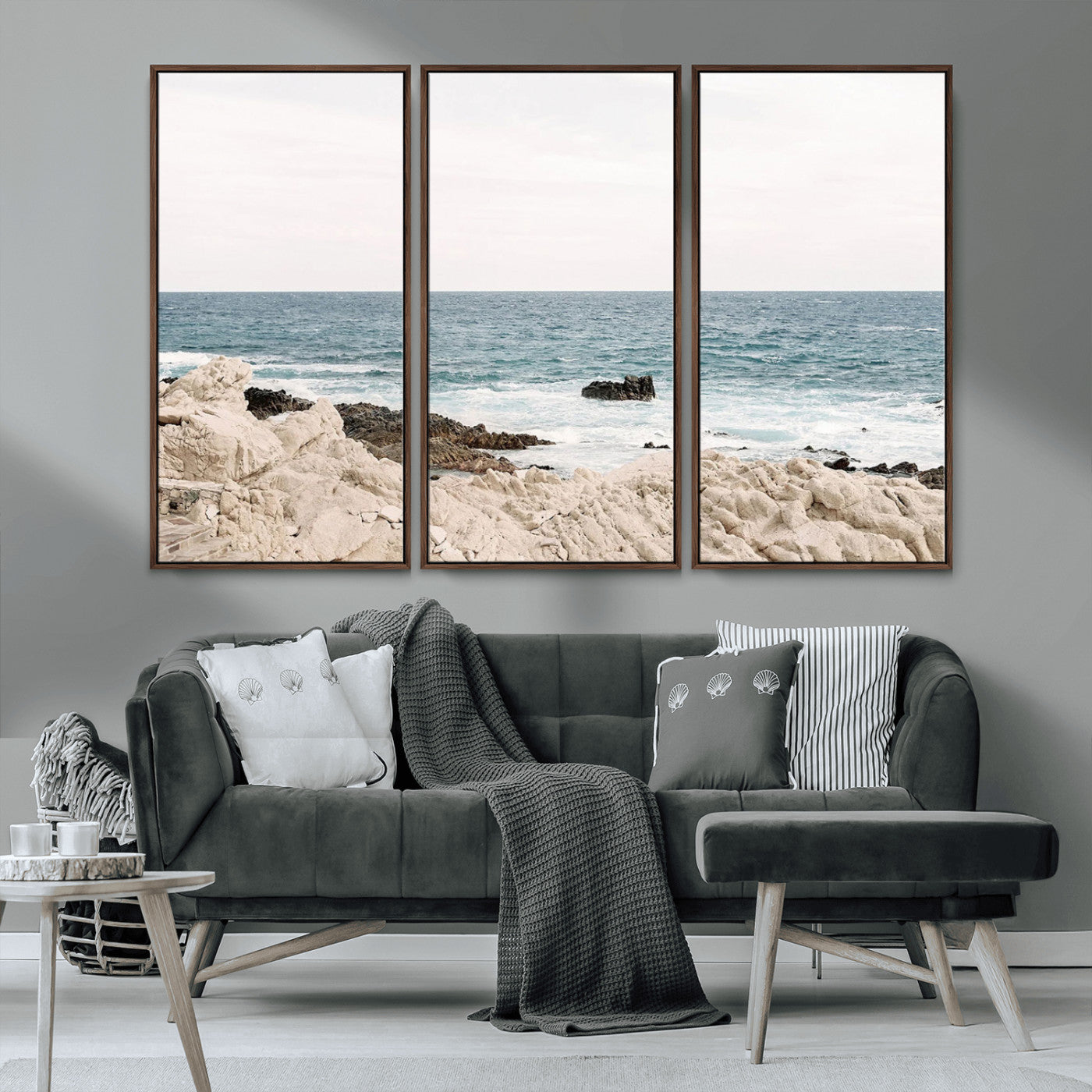 25481980-MGV-CV-36X24-Coastal Ocean View Wall Art Canvas Print – Serene Rocky Shoreline and Blue Sea Photography for Coastal Chic or Minimalist Home Decor