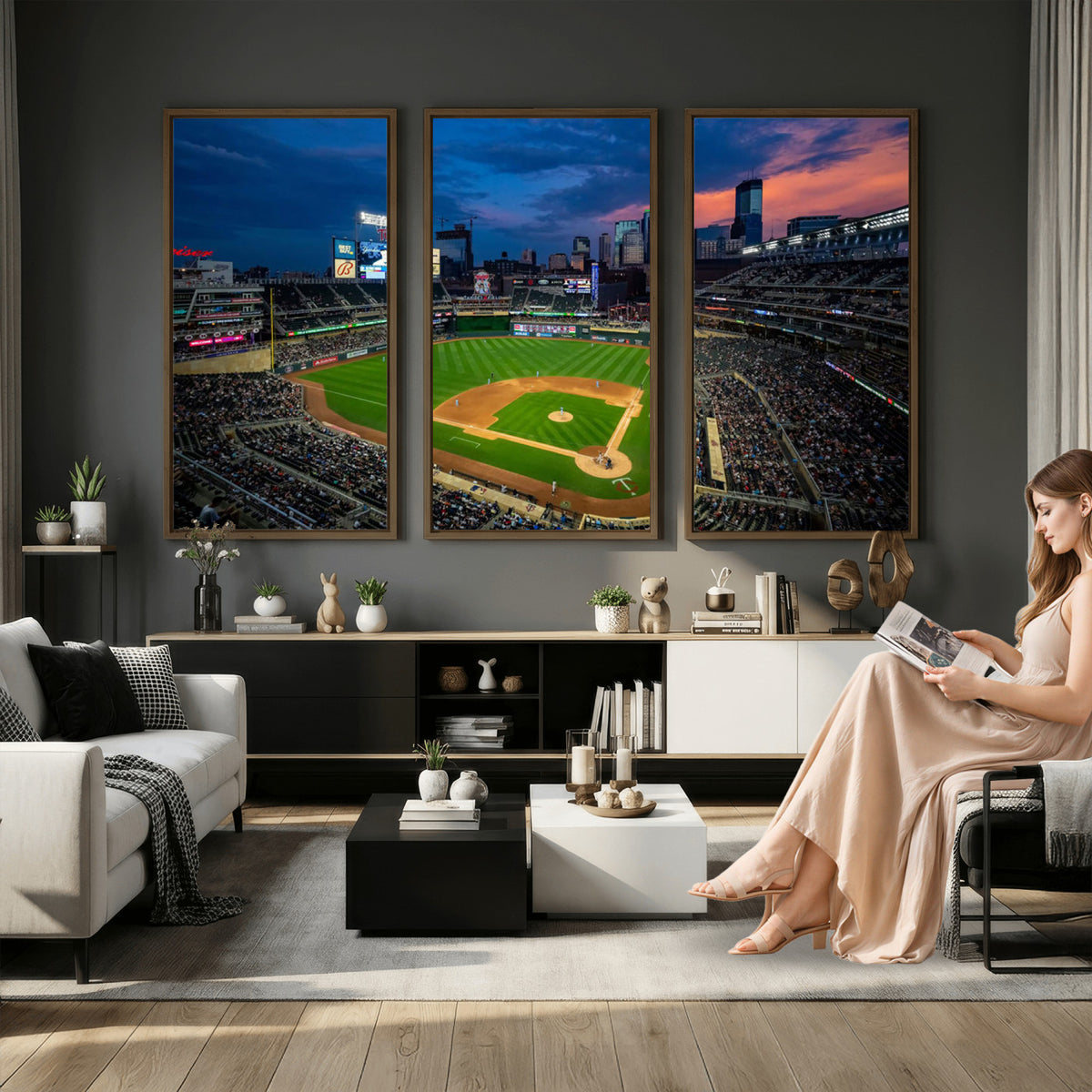 68222753-MGV-CV-36X24 - Target Field Wall Art Canvas Print, Baseball Stadium Scene