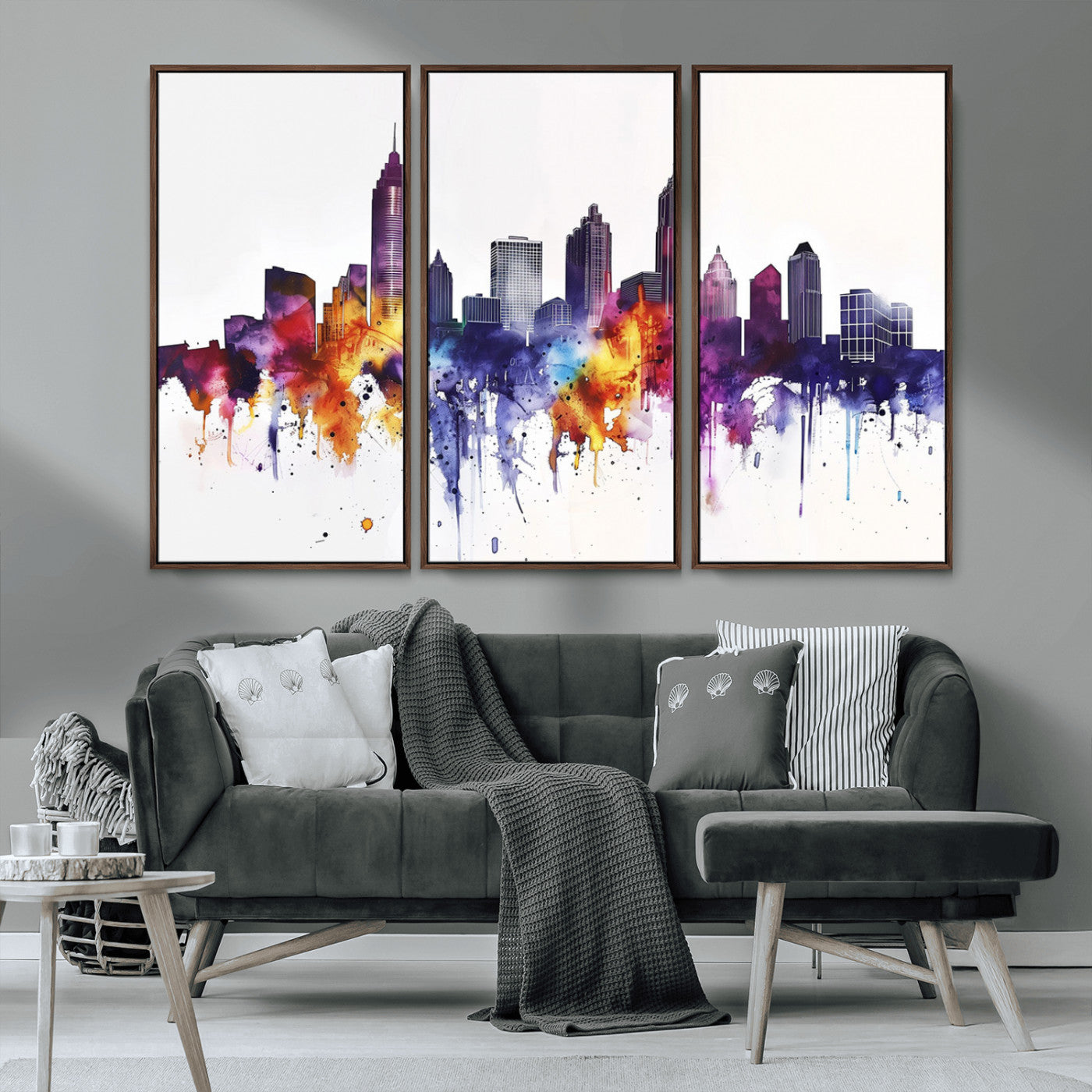 MGV-FC-48X32-3P - Atlanta Skyline Wall Art Print - Colorful Cityscape Watercolor Canvas