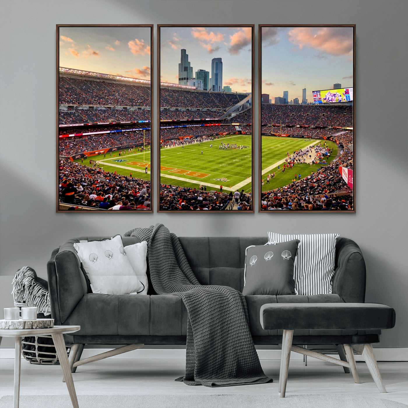 MGV-FC-48X32-3P - Chicago Bears Soldiers Field Wall Art Canvas Print – Framed Football Stadium Artwork for Sports