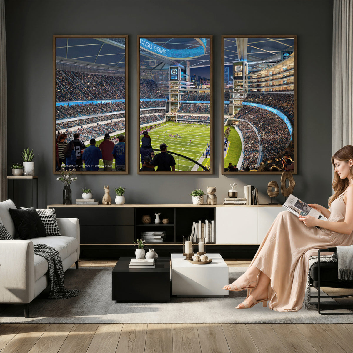 41816511-MGV-CV-36X24 - Chicago Dome Stadium Wall Art Canvas Print, Framed Modern Decor