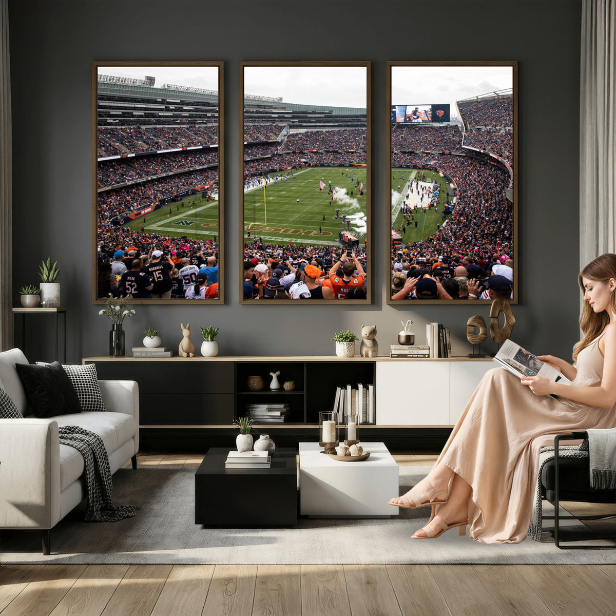 18347149-MGV-CV-36X24 - Chicago Bears Soldier Field Wall Art Canvas Print – Framed Football Stadium Artwork Team Spirit for home, office